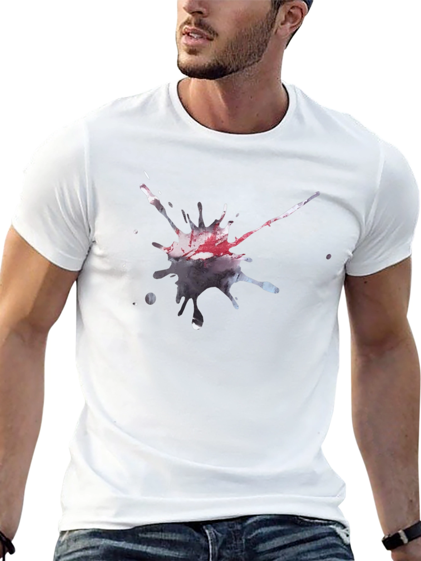 Black Men's Black T-Shirt with Artistic Splatter Design view 13