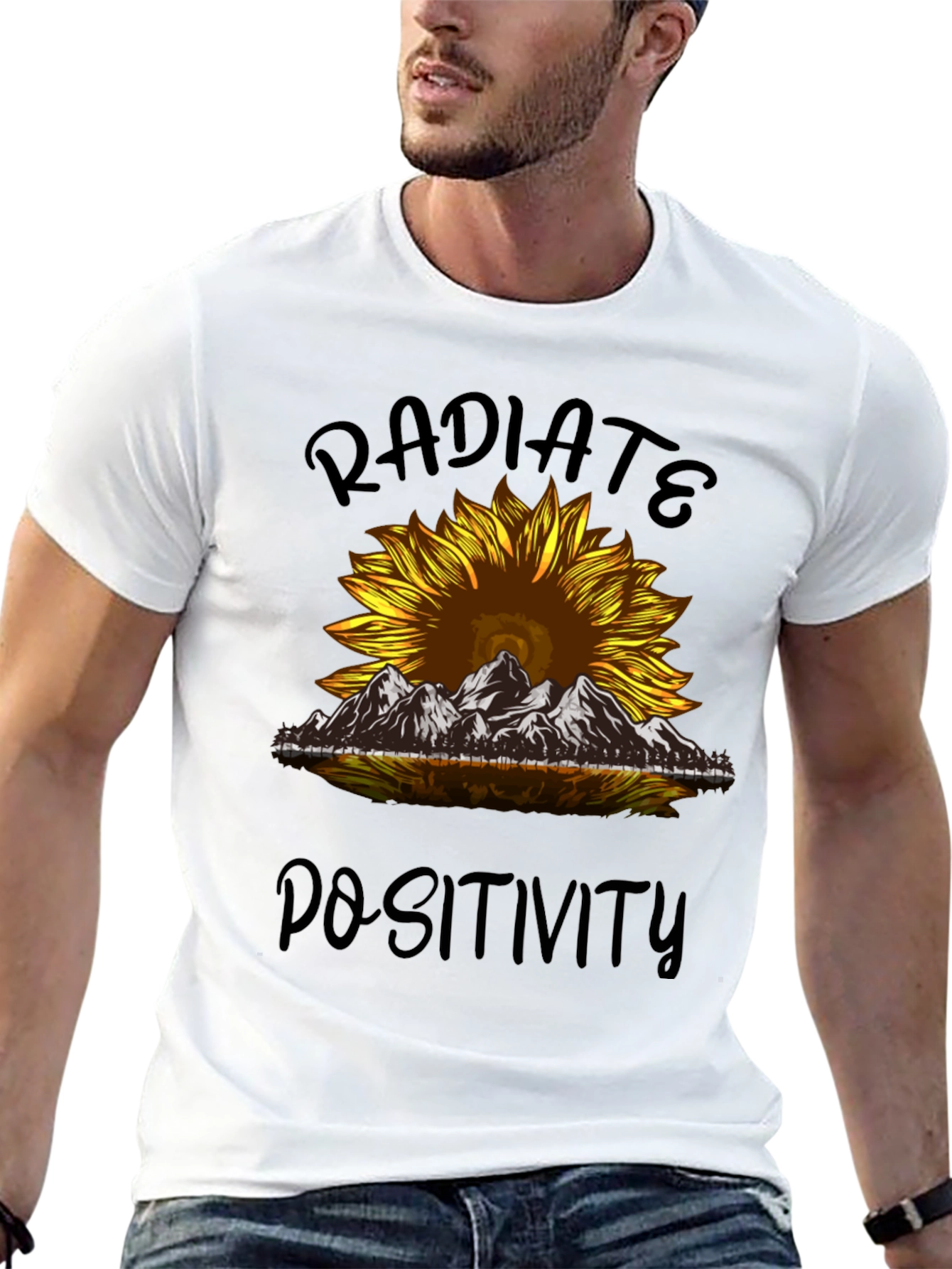 Black Radiate Positivity Sunflower Graphic T-Shirt view 13