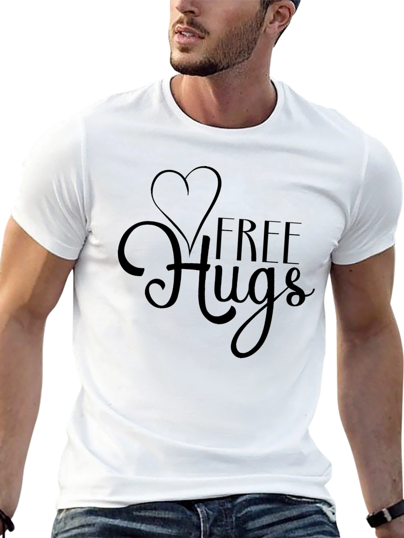 Black Free Hugs Black Tee Shirt - Heart Design view 13
