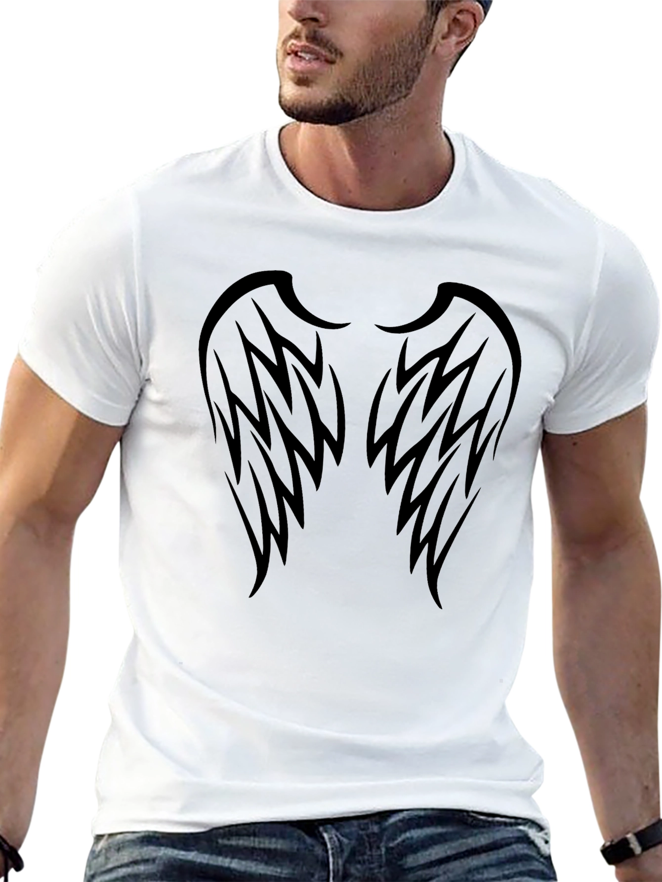 Black Black T-Shirt with Wings Graphic view 13