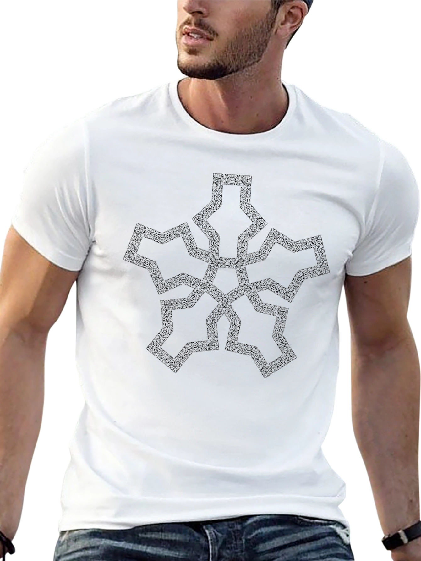 Black Geometric Celtic Knot Star Graphic Black Tee view 13