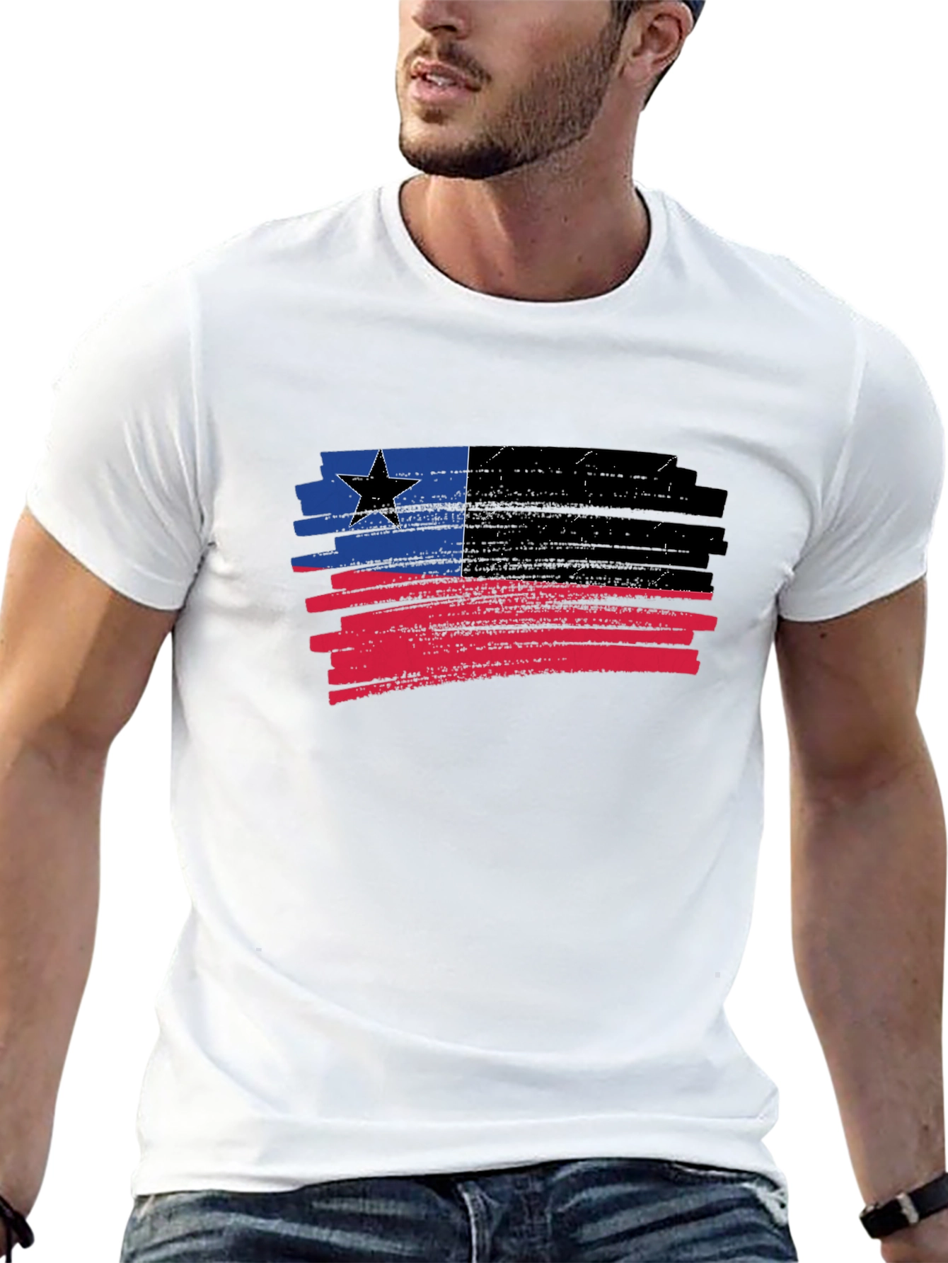 Black Distressed Grunge Flag T-Shirt - Black view 13