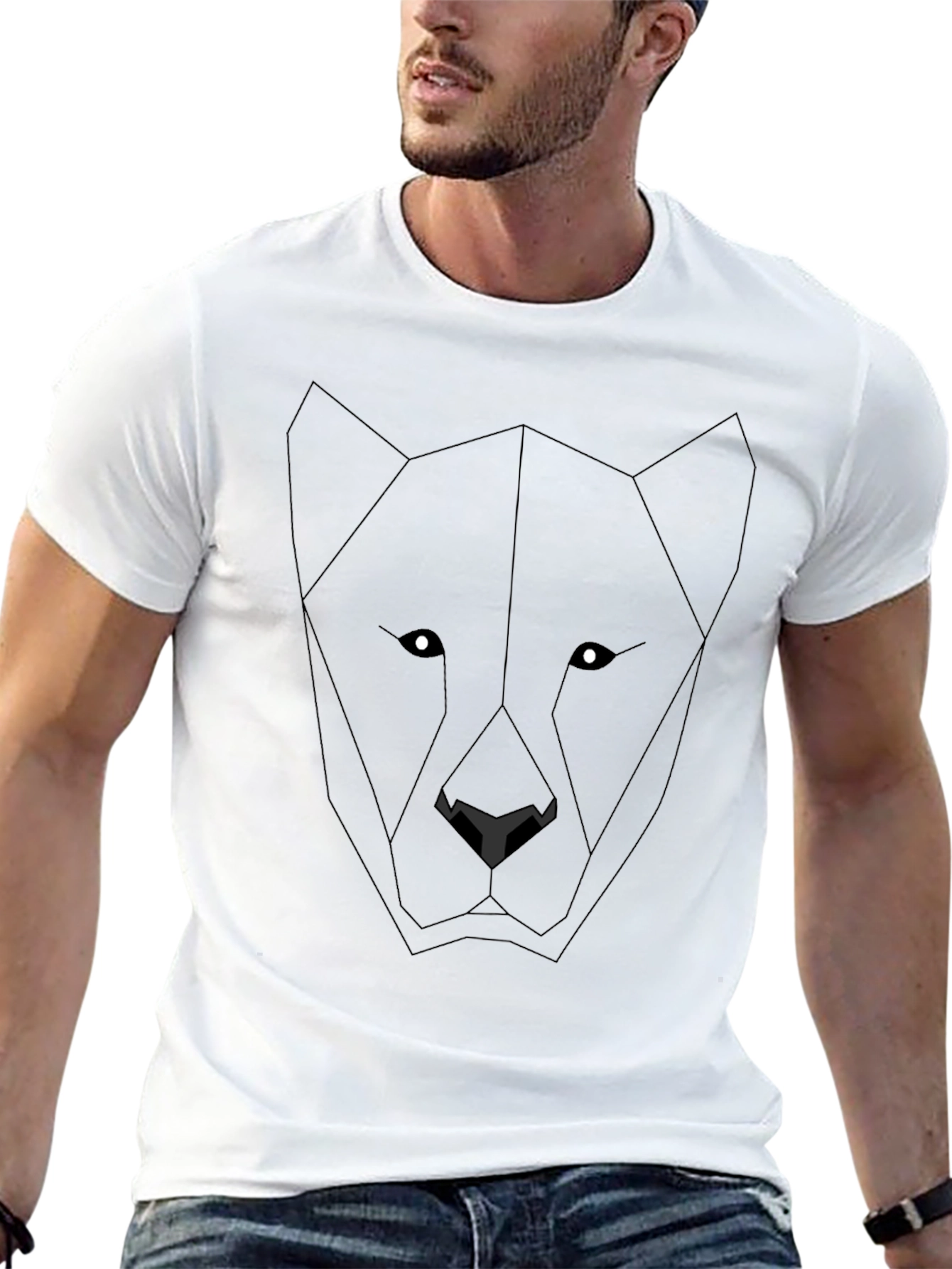 Black Geometric Panther Graphic Tee - Modern Black T-Shirt view 13