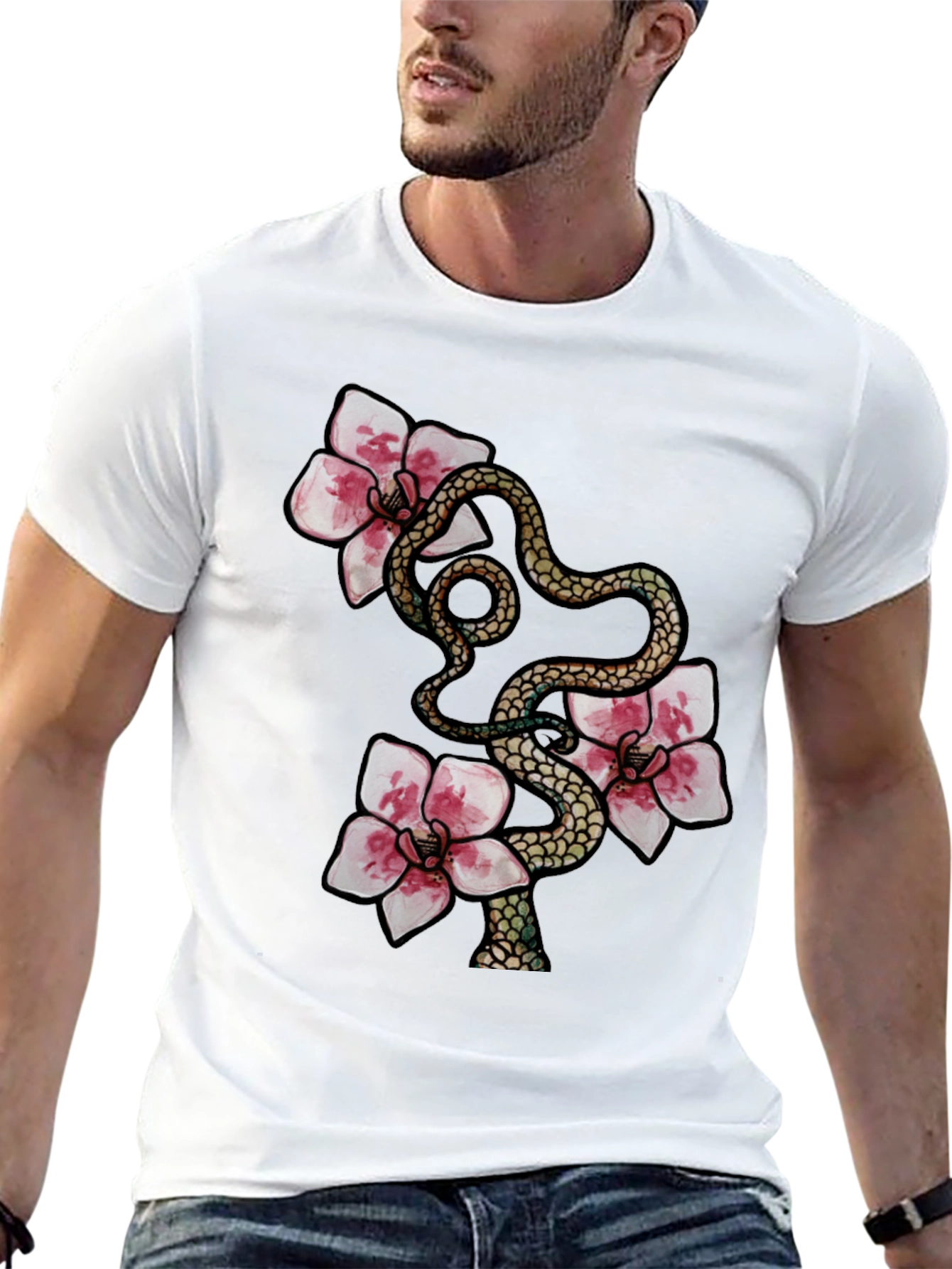 Black Snake & Flowers Graphic Tee view 13