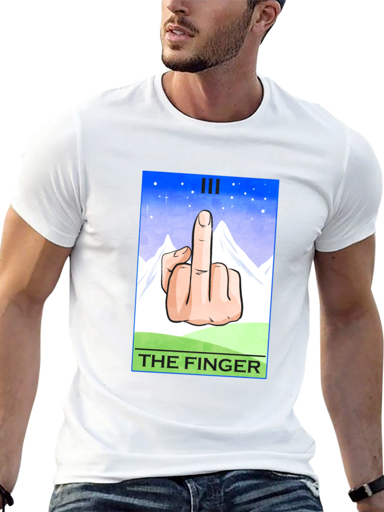 Black The Finger Tarot Card T-Shirt - Funny Graphic Tee view 13