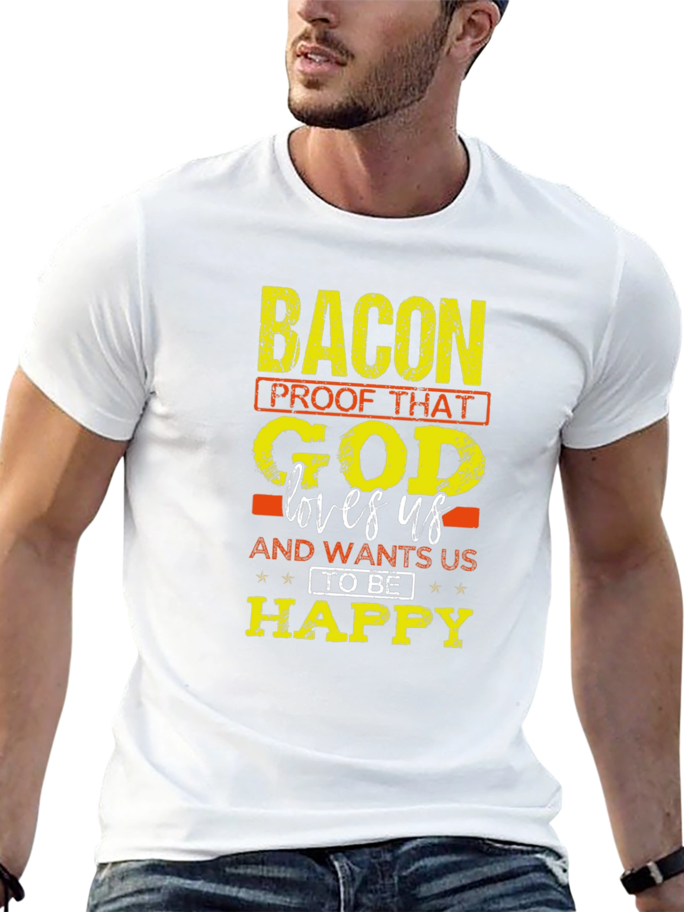 Black Bacon Lovers T-Shirt: God Wants Us Happy view 13