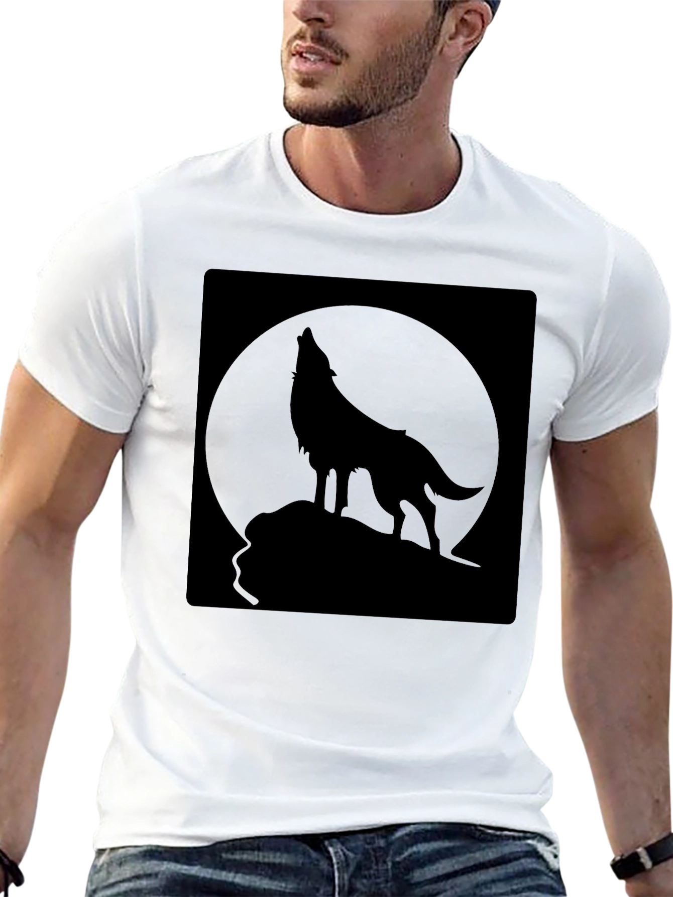 Black Wolf Howling at Moon Graphic Tee - Black view 13
