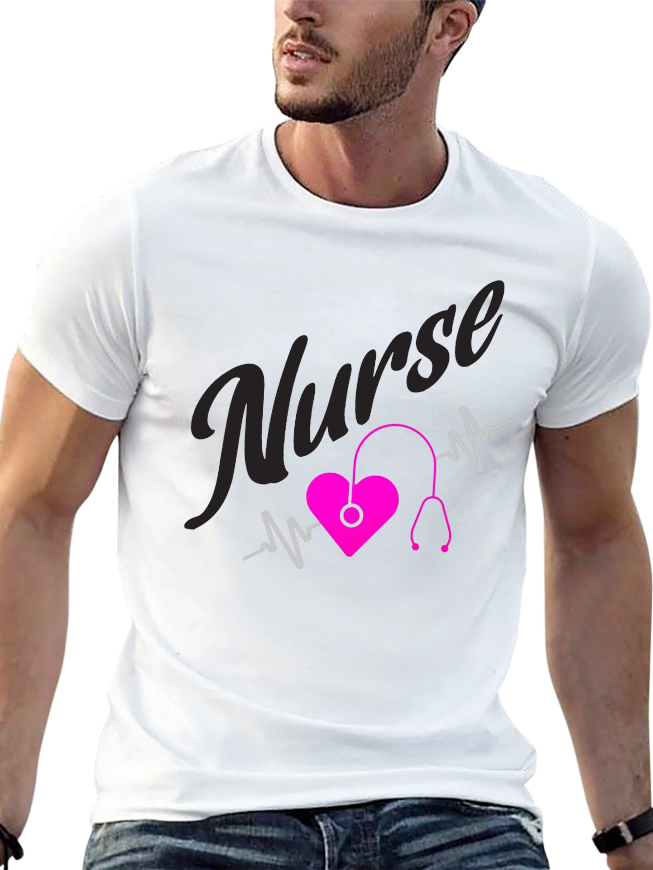 Black Nurse Heartbeat T-Shirt - Medical Professional Tee view 13