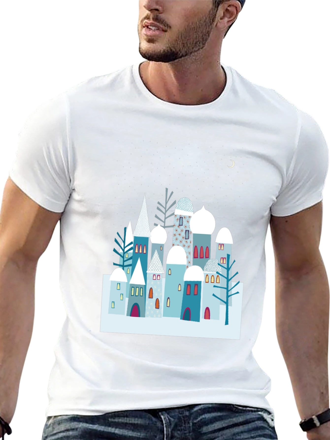 Black Winter Village Graphic Tee - Unique Design, Soft Cotton view 13