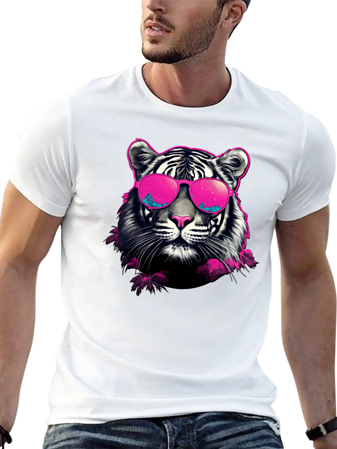 Black Cool Tiger Graphic Print Crew Neck T-Shirt view 13