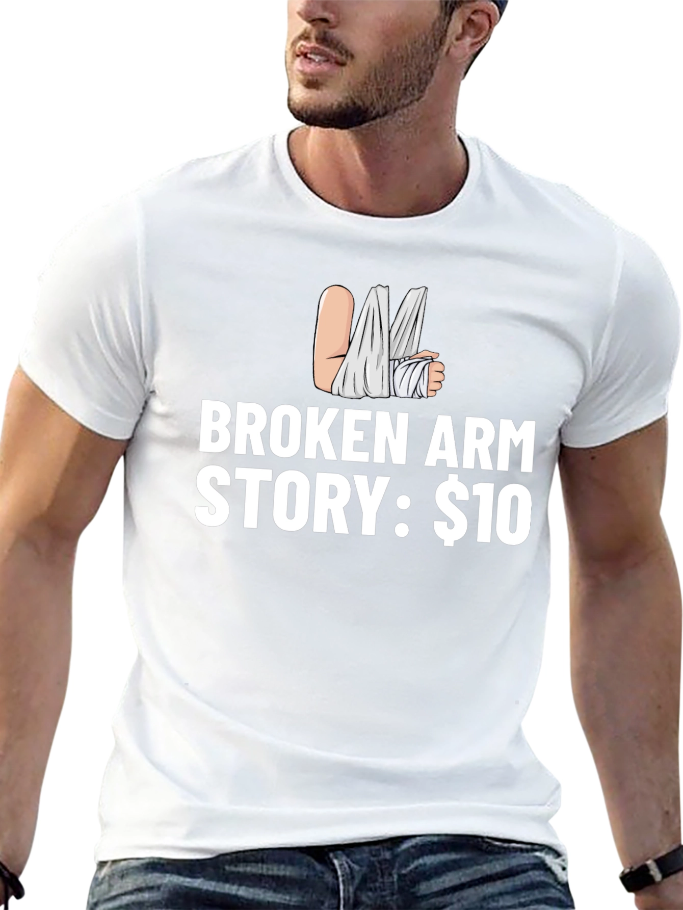 Black Broken Arm Story T-Shirt - Funny Humor Tee view 13