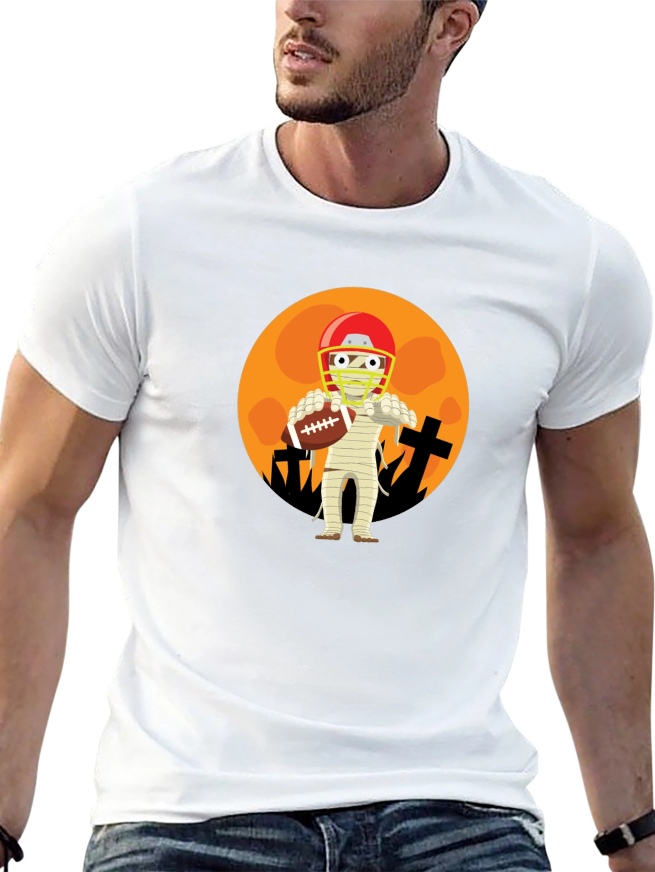 Black Football Mummy Halloween T-Shirt view 13
