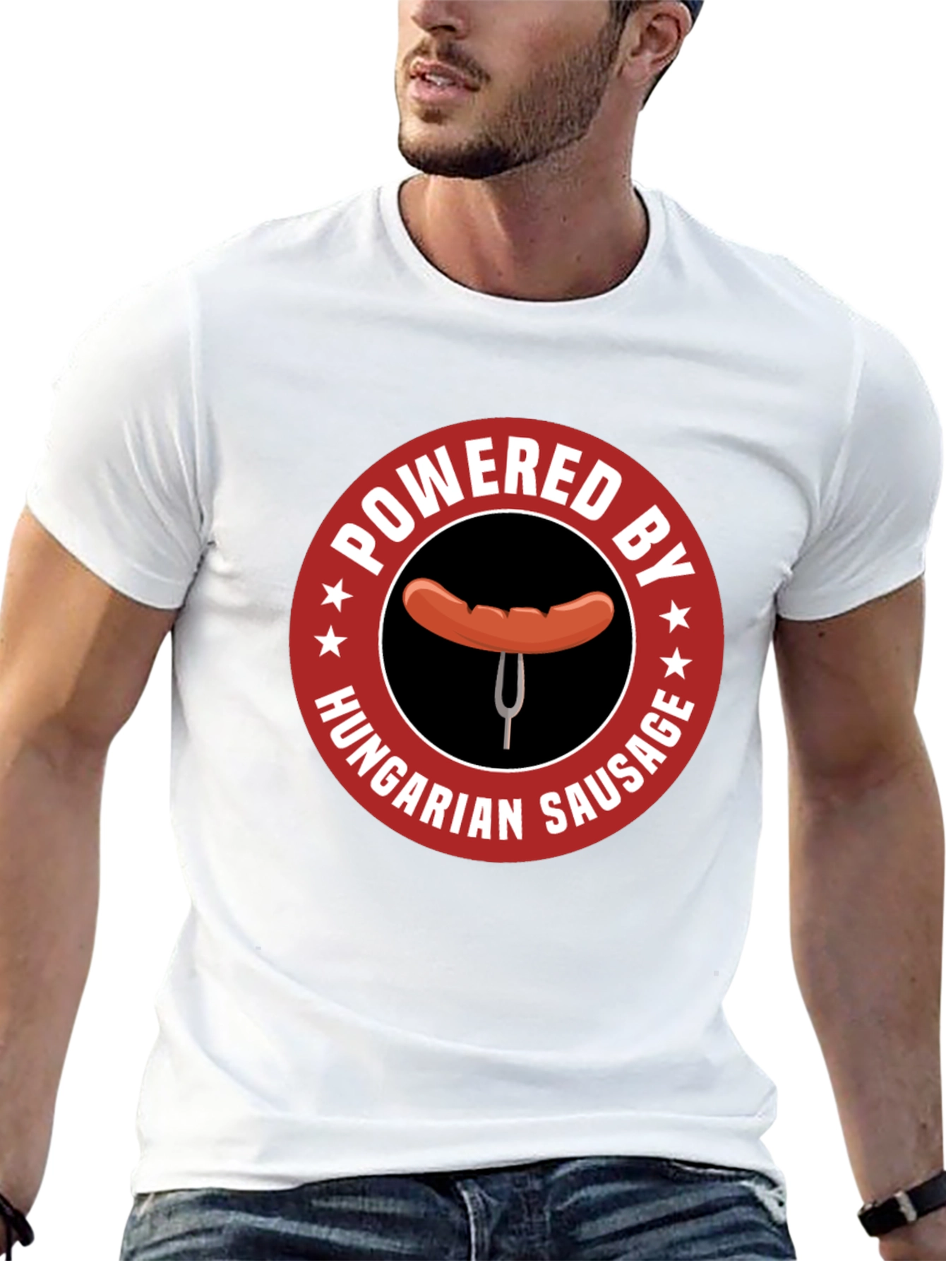 Black Hungarian Sausage T-Shirt - Powered by Funny Tee view 13