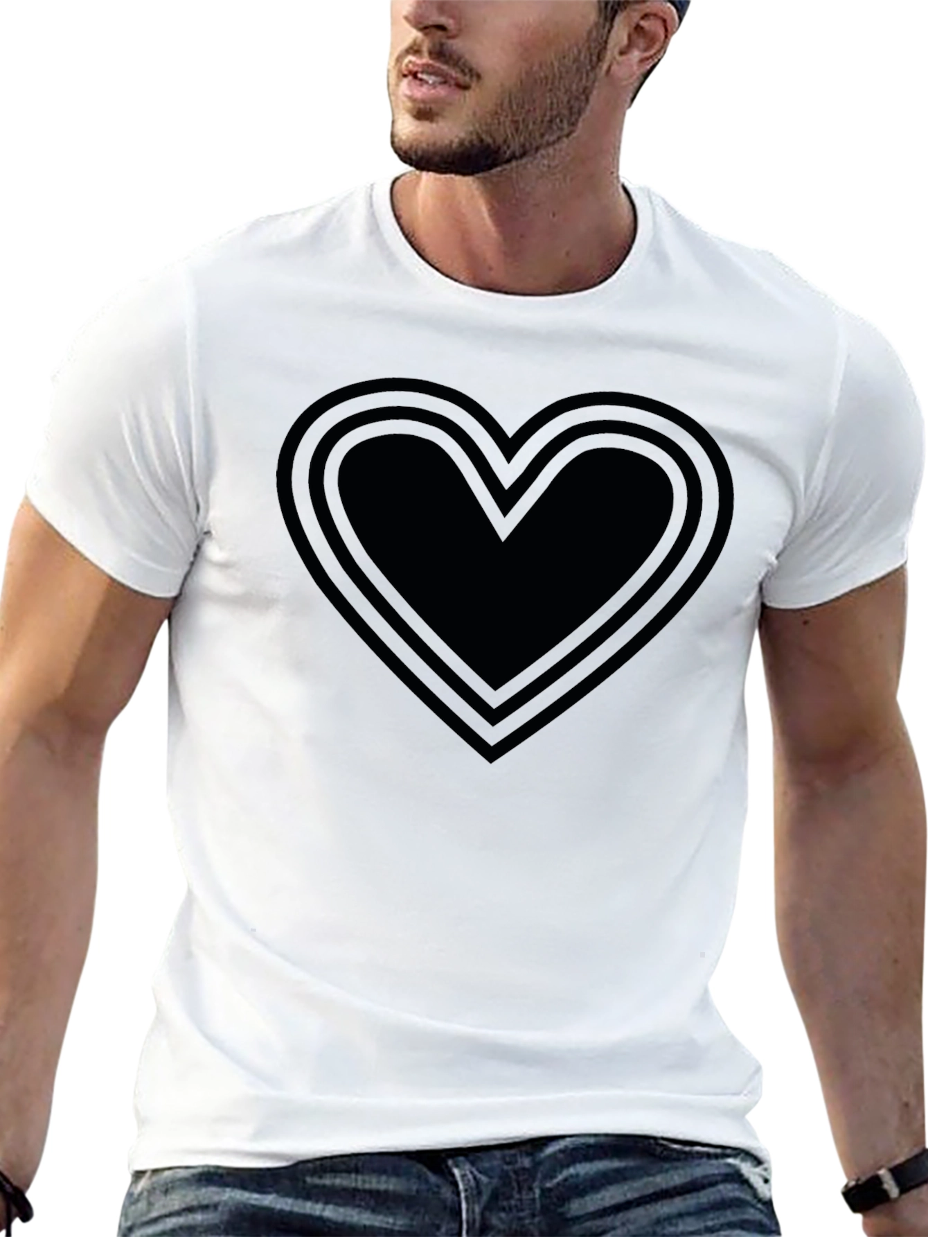 Black Black Heart Outline Graphic T-Shirt view 13