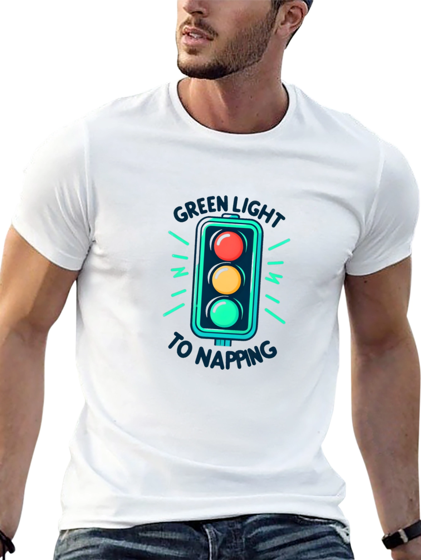 Black Green Light Napping Black T-Shirt view 13