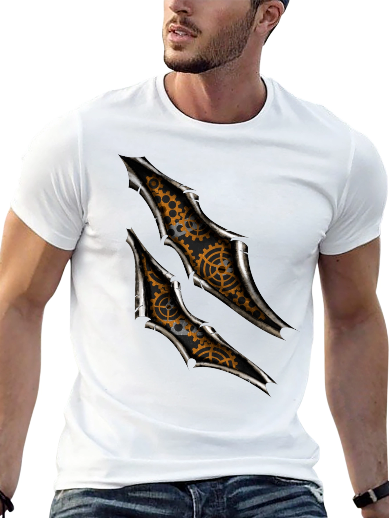 Black Steampunk Gears Graphic T-Shirt view 13