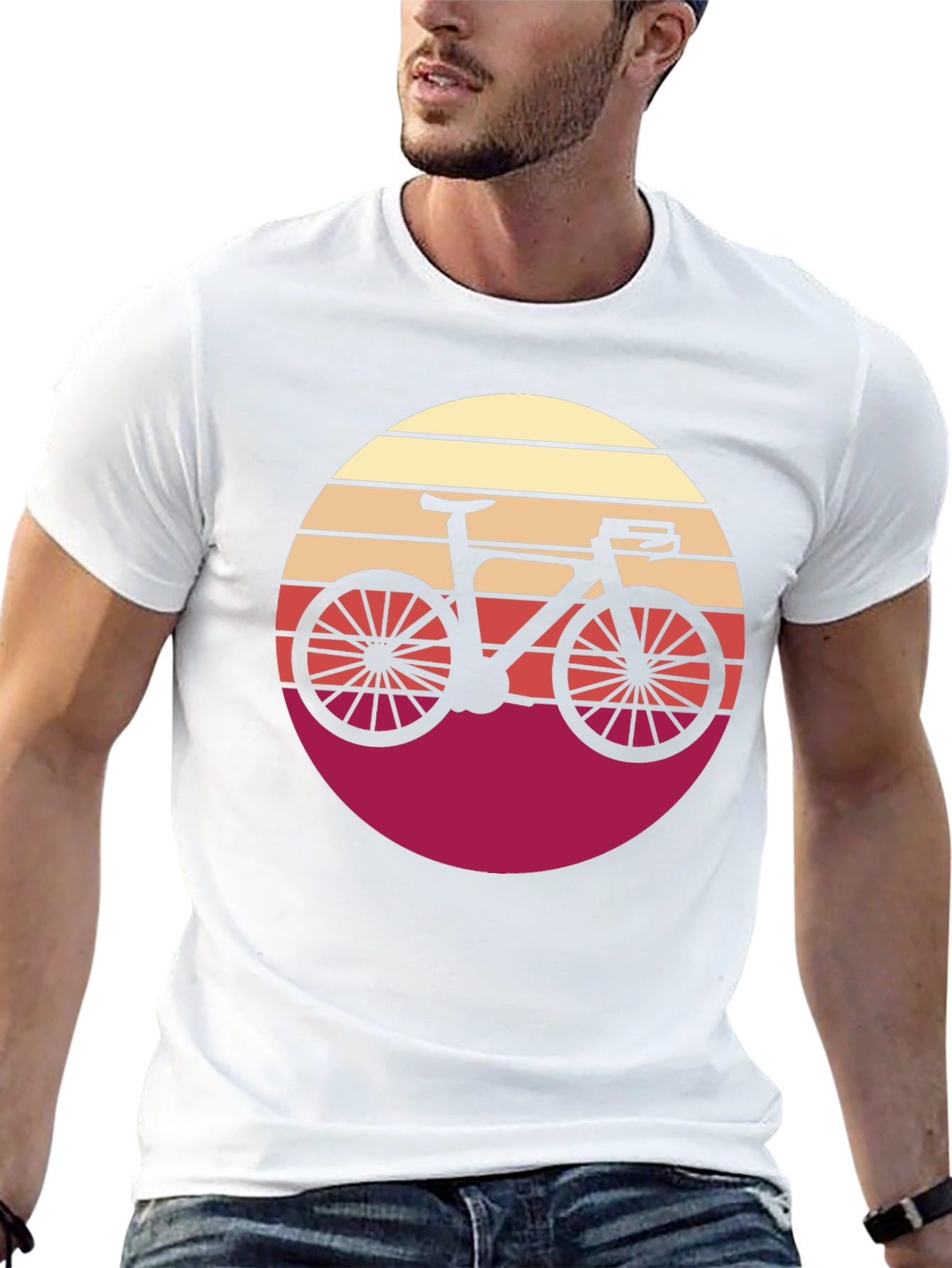 Black Retro Bicycle Sunset Graphic Tee - Black Cotton T-Shirt view 13
