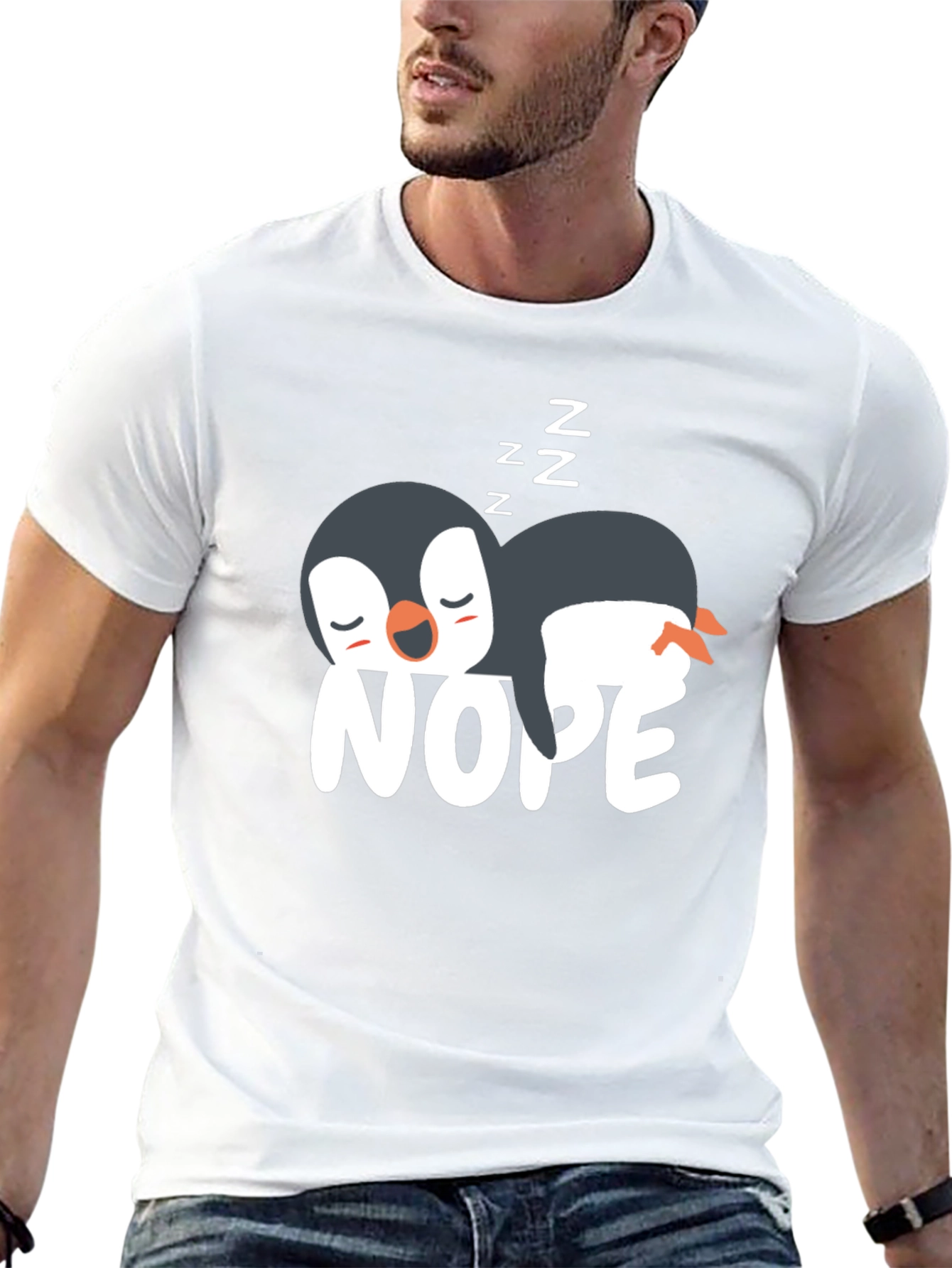 Black Nope Penguin T-Shirt - Funny Sleepy Penguin Tee view 13