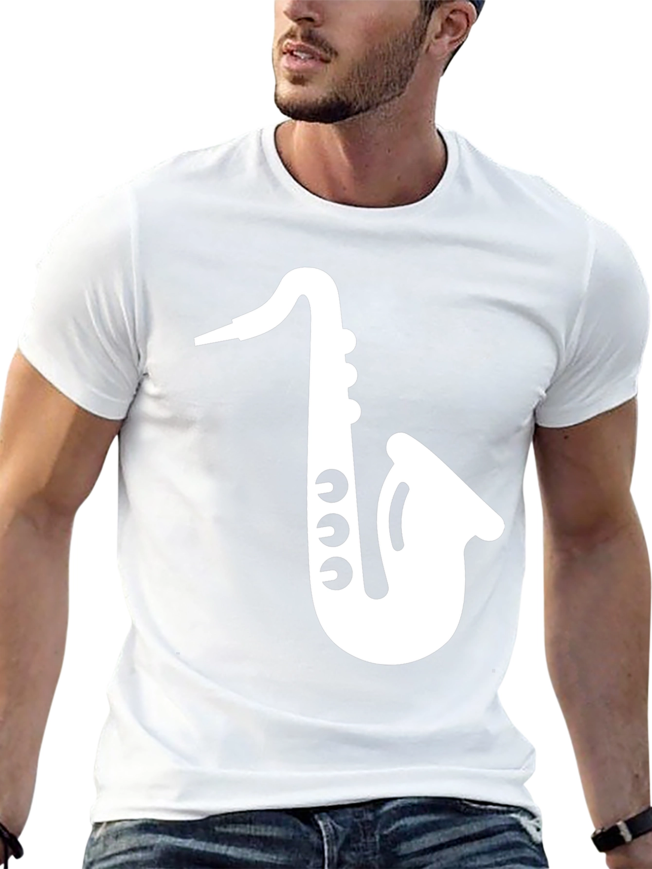 Black Saxophone Graphic Tee - Black Cotton T-Shirt view 13