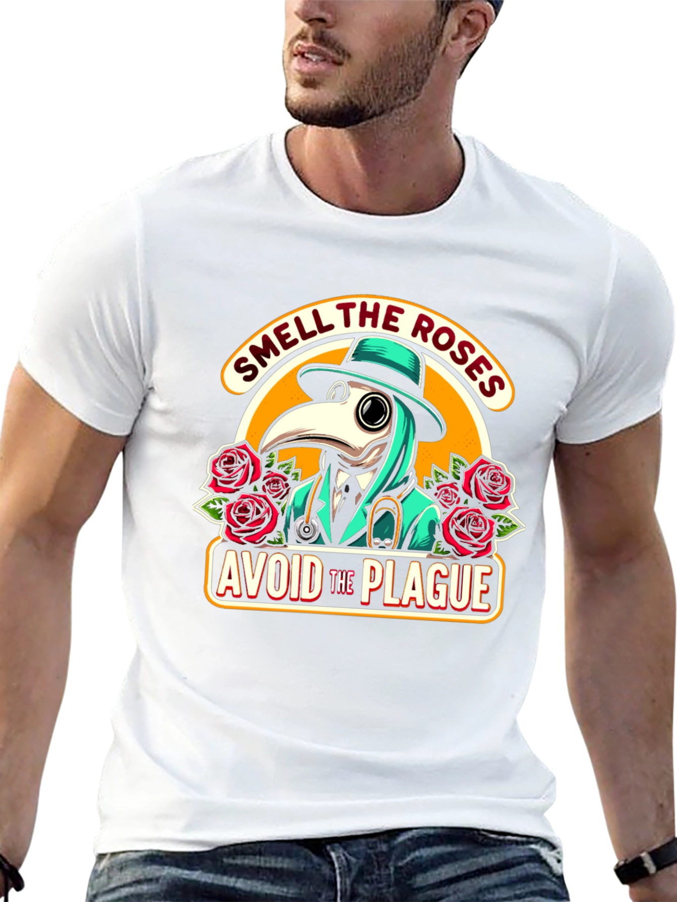 Black Plague Doctor T-Shirt: Smell the Roses, Avoid the Plague view 13