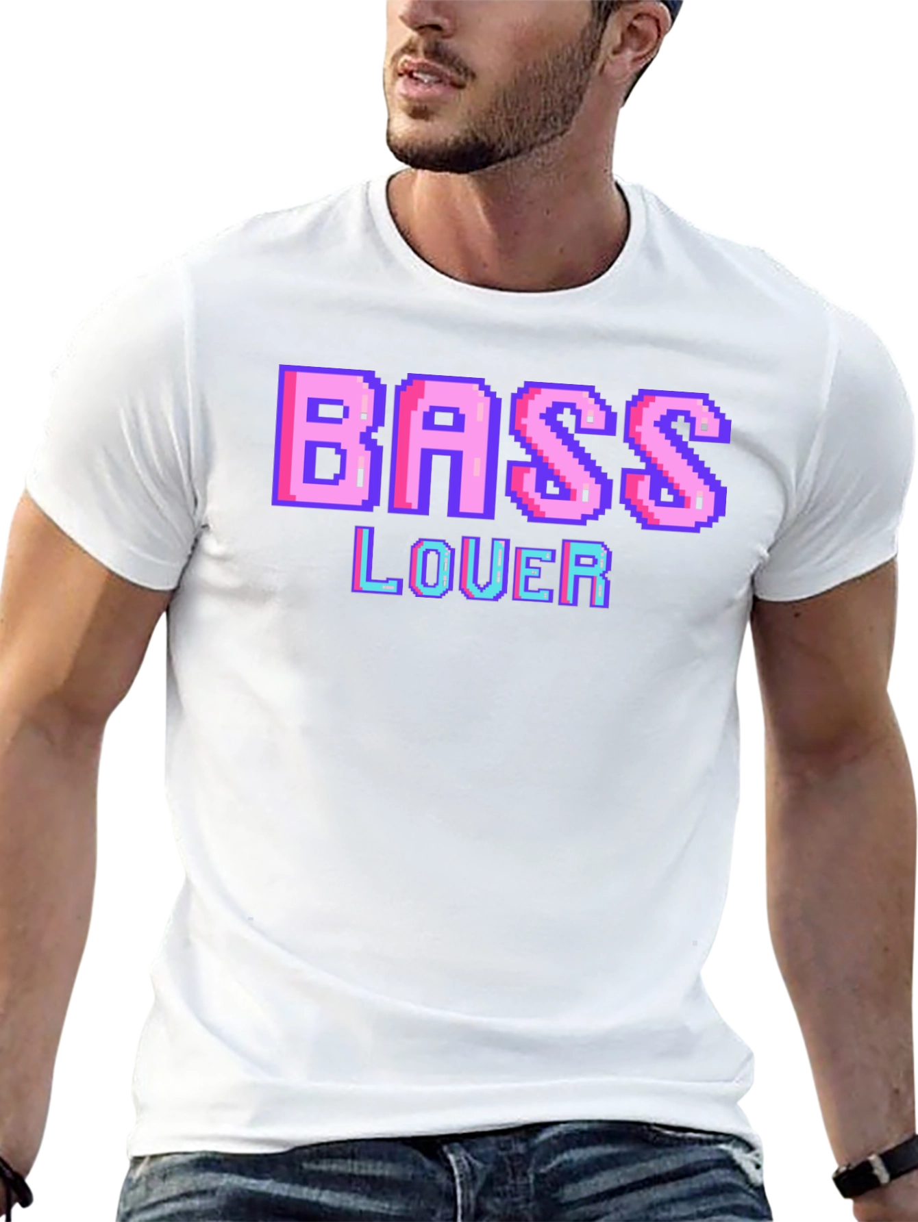 Black Retro Pixel Bass Lover Graphic Tee - Black view 13