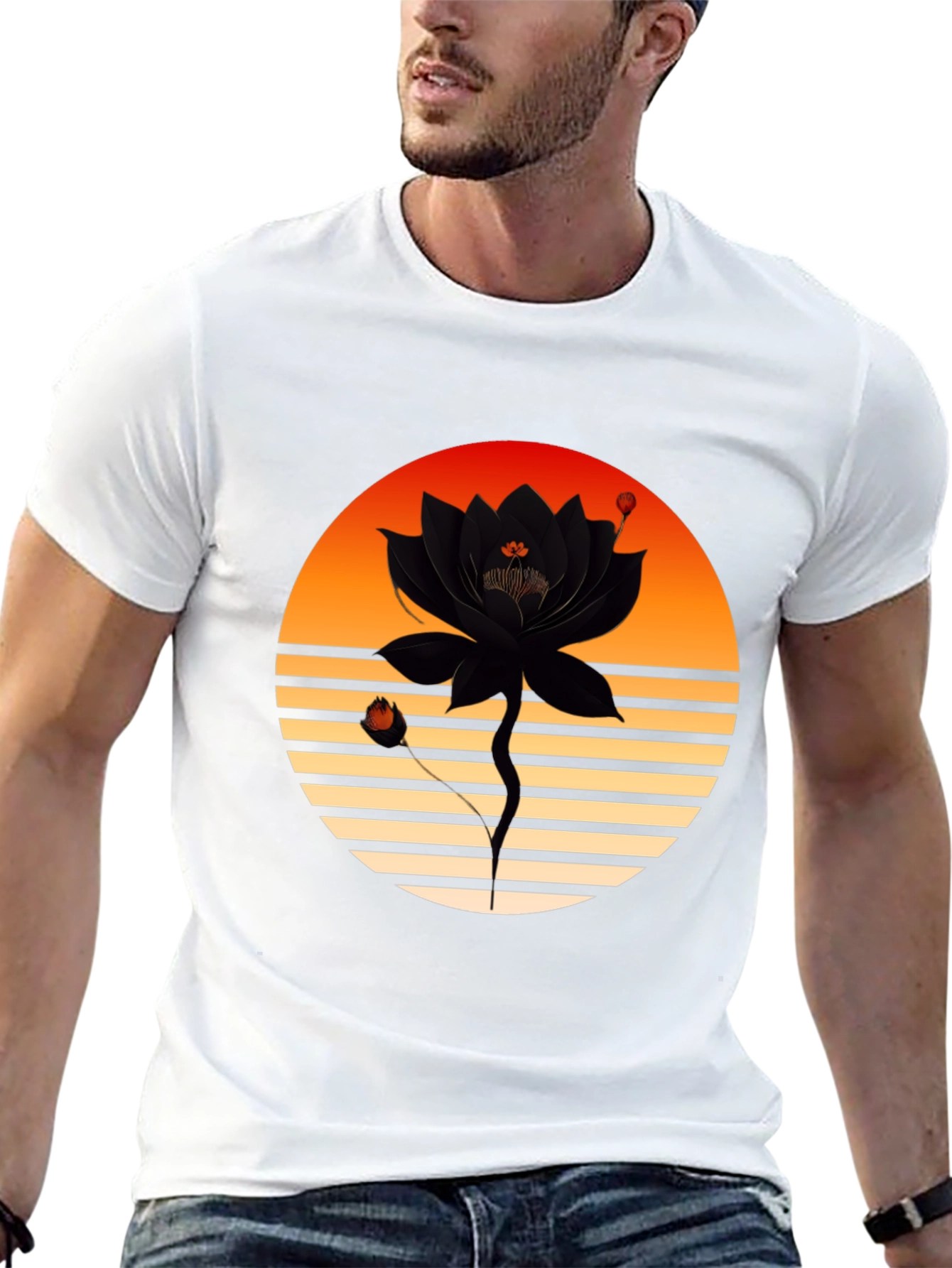 Black Sunset Lotus Graphic Tee view 13