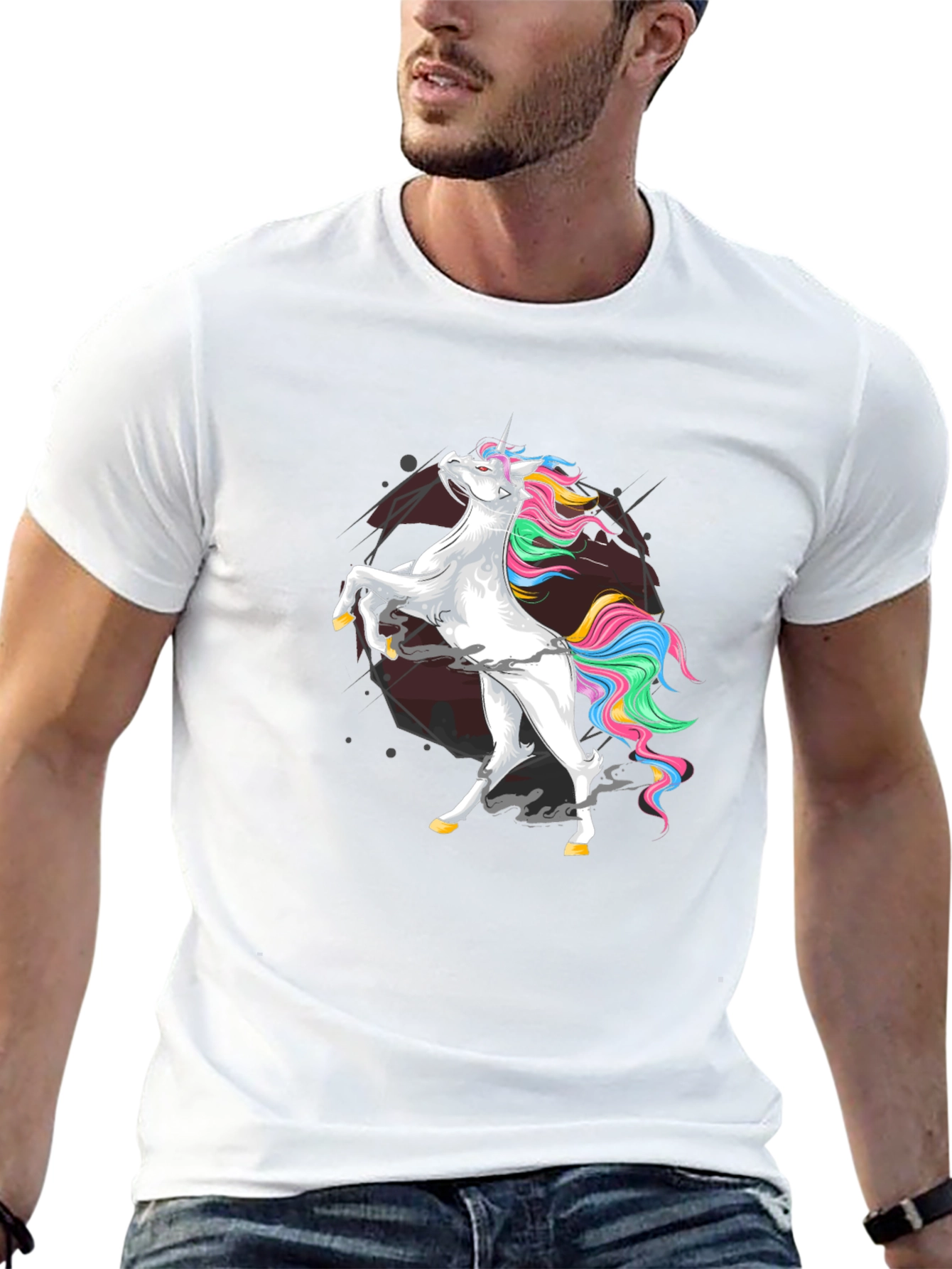 Black Unicorn Graphic Tee - Men's Black Cotton Shirt view 13