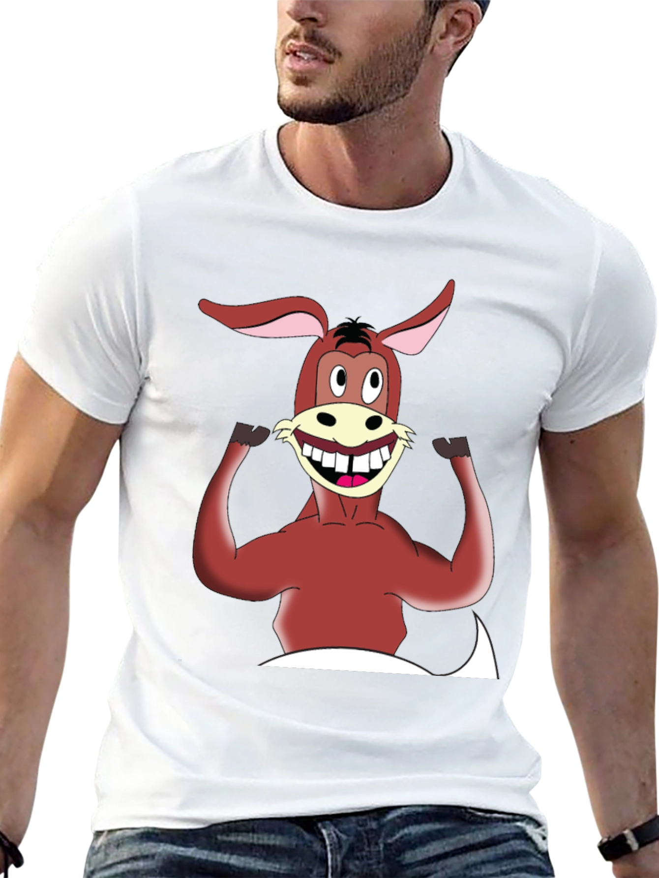 Black Cartoon Donkey Graphic Tee - Men's Black T-Shirt view 13