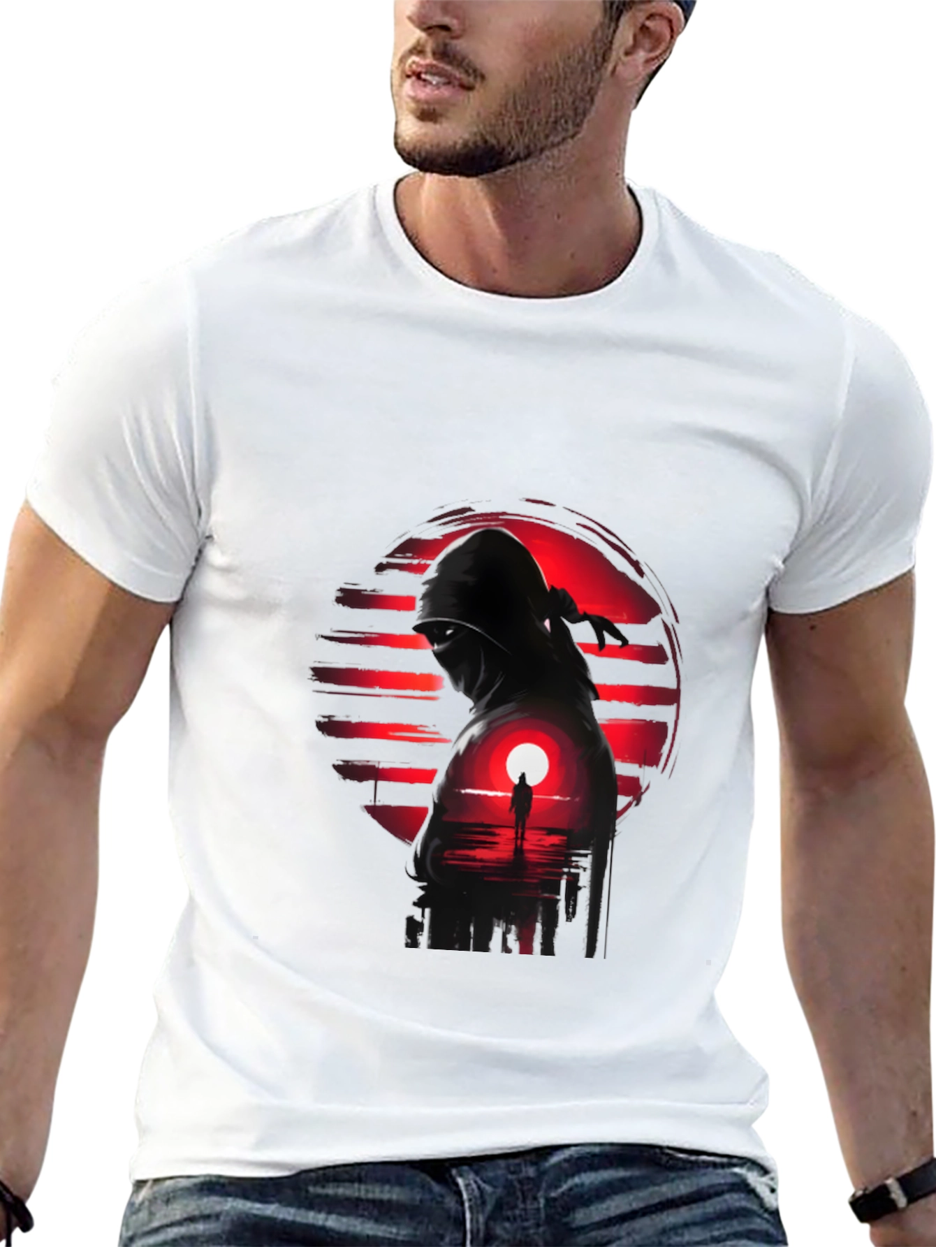 Black Ninja Sunset Graphic Tee - Cool Graphic T-Shirt view 13