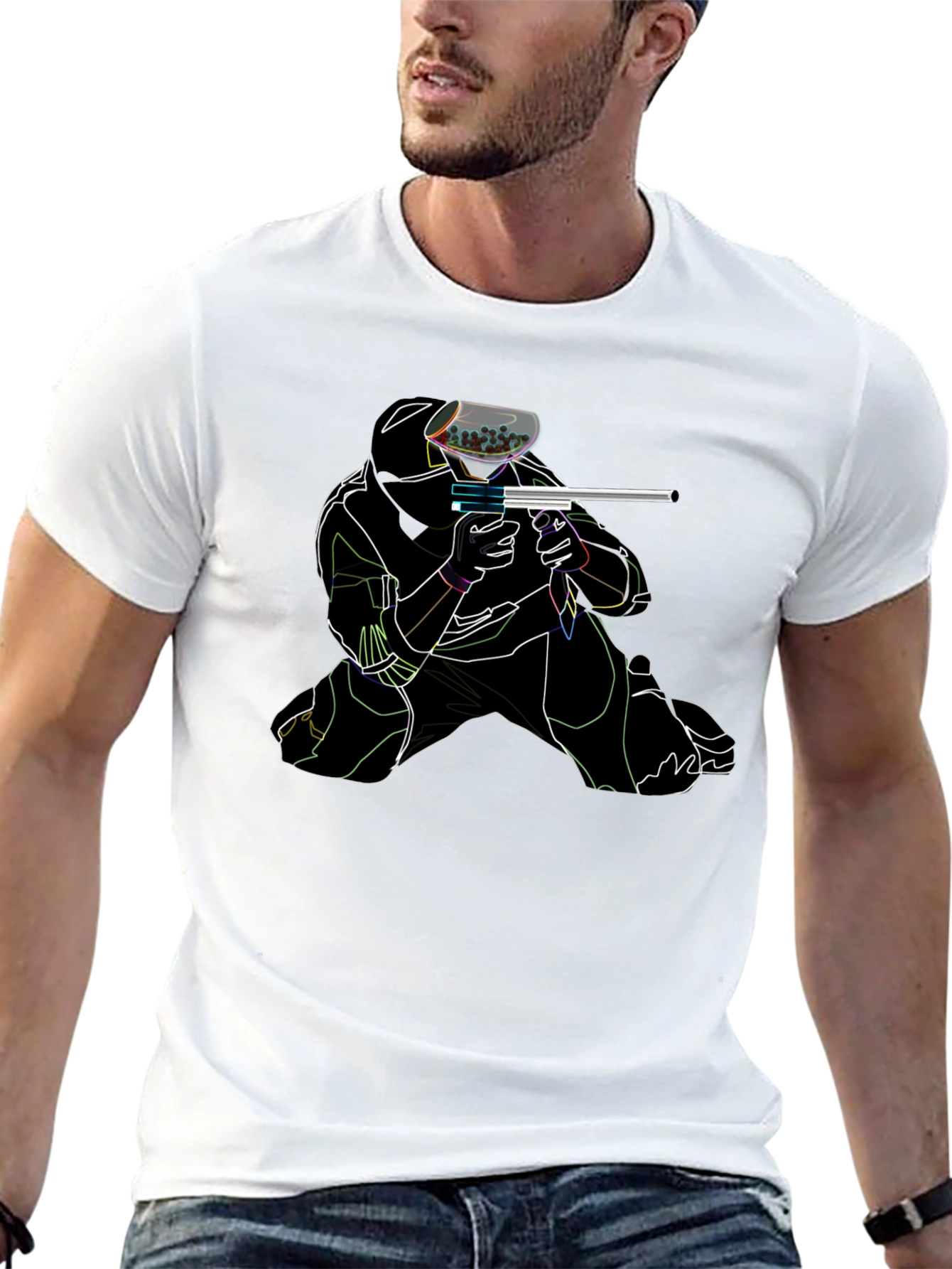 Black Neon Paintball Player Black T-Shirt view 13