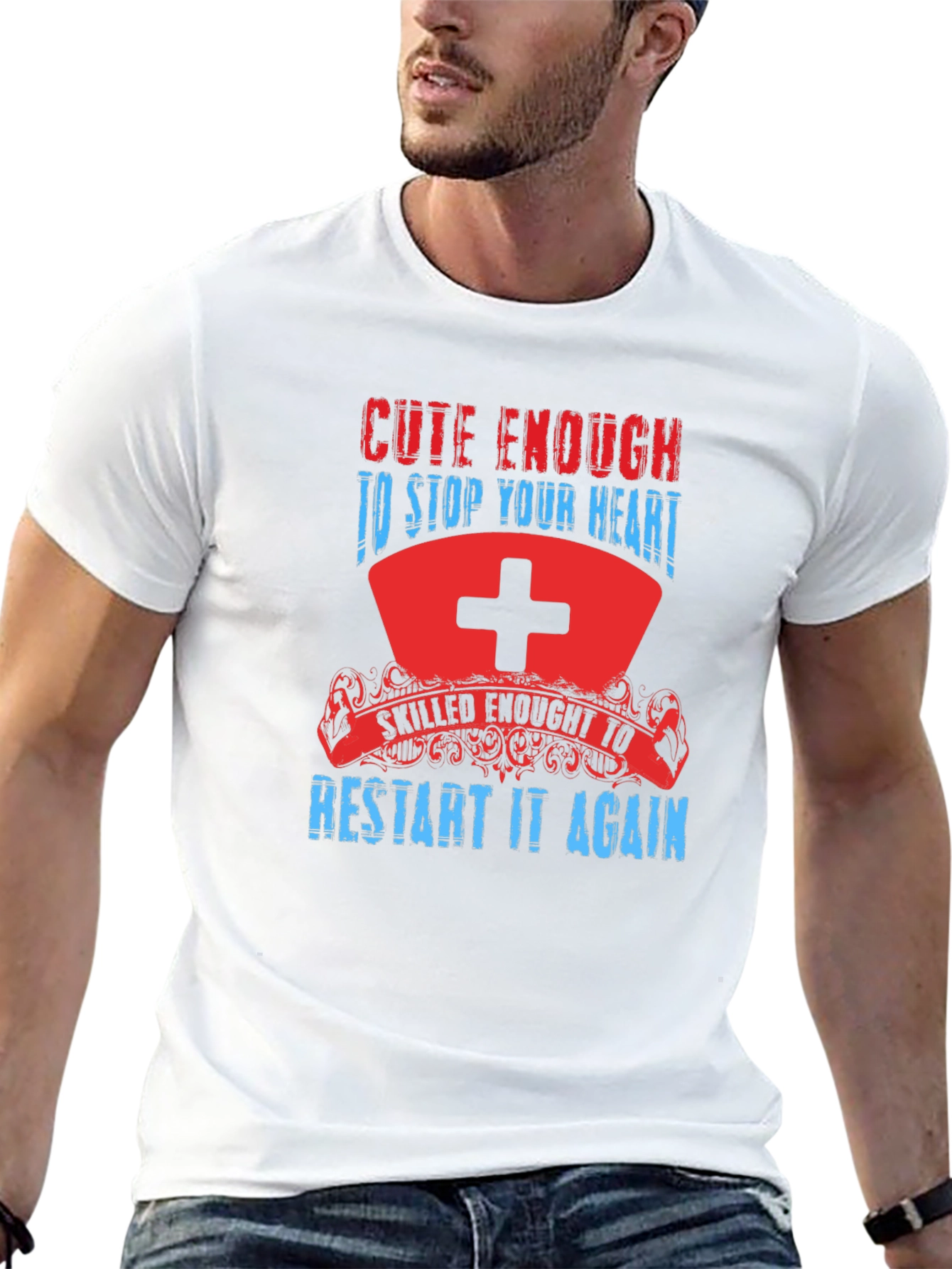 Black Cute Enough Nurse T-Shirt - Stop & Restart Your Heart view 13