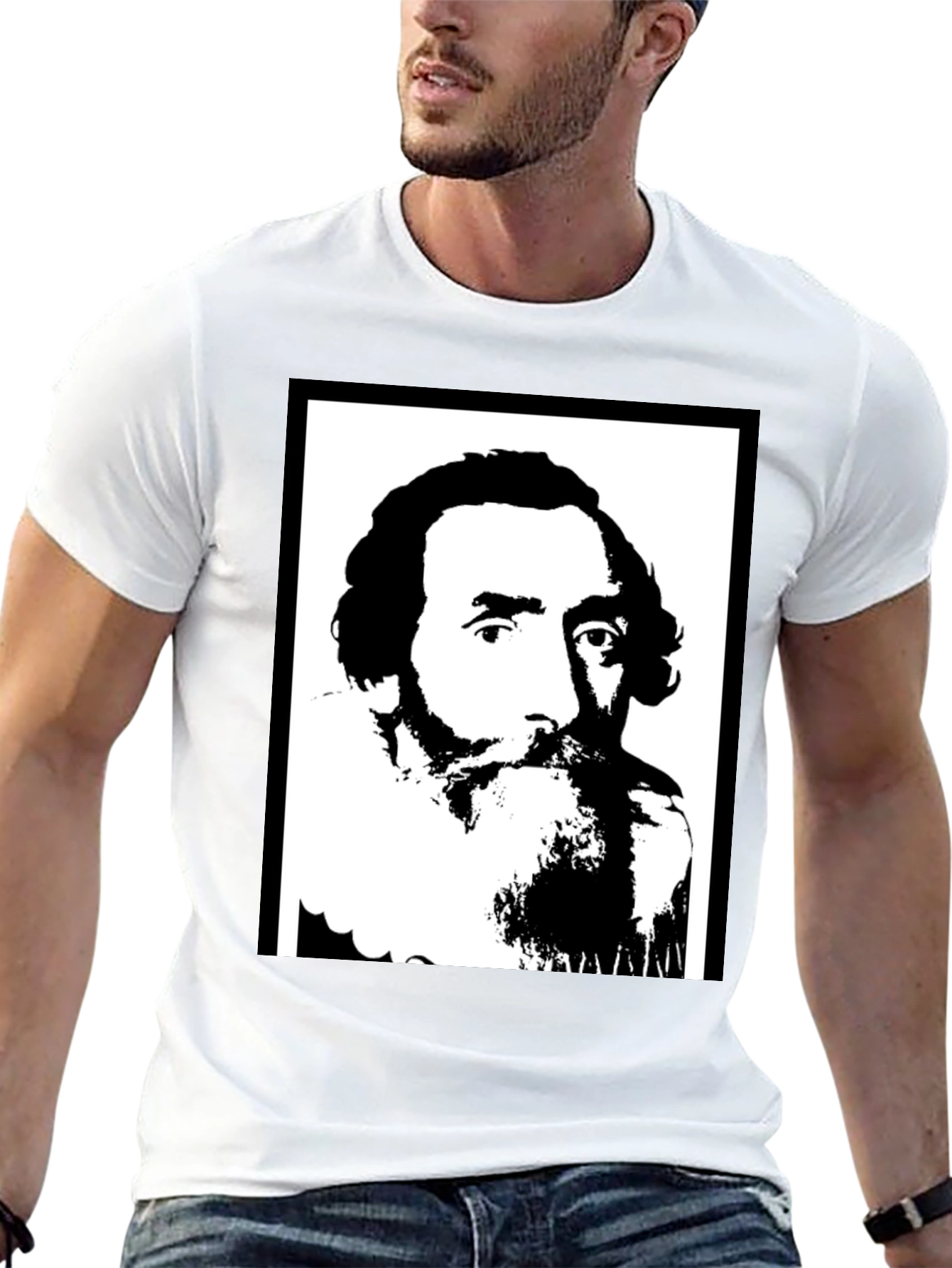 Black Vintage Portrait Graphic Black T-Shirt view 13