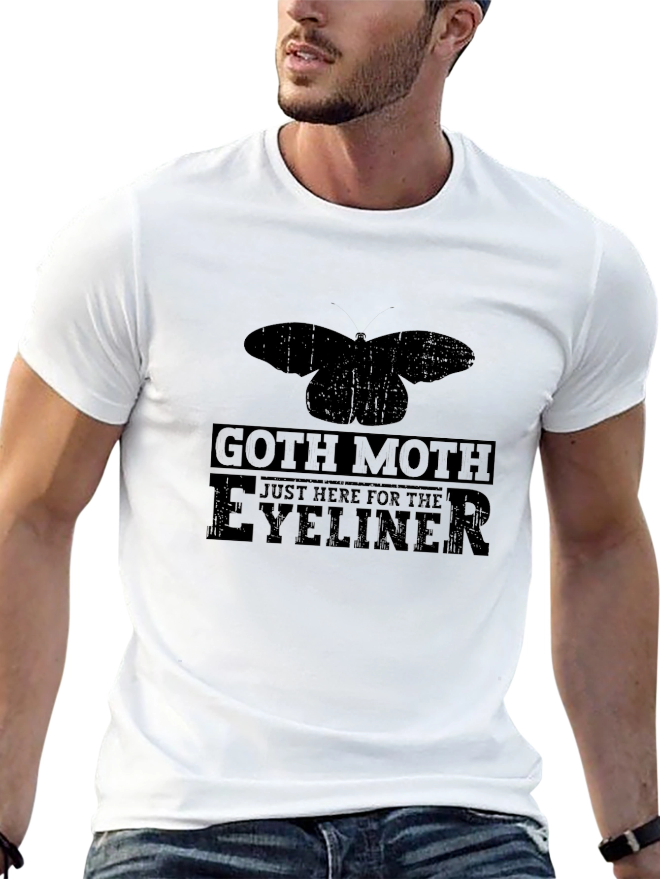 Black Goth Moth Eyeliner T-Shirt - Black Cotton Tee view 13