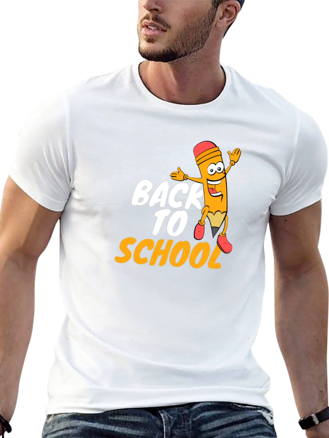 Black Back to School Pencil Cartoon Graphic T-Shirt view 13