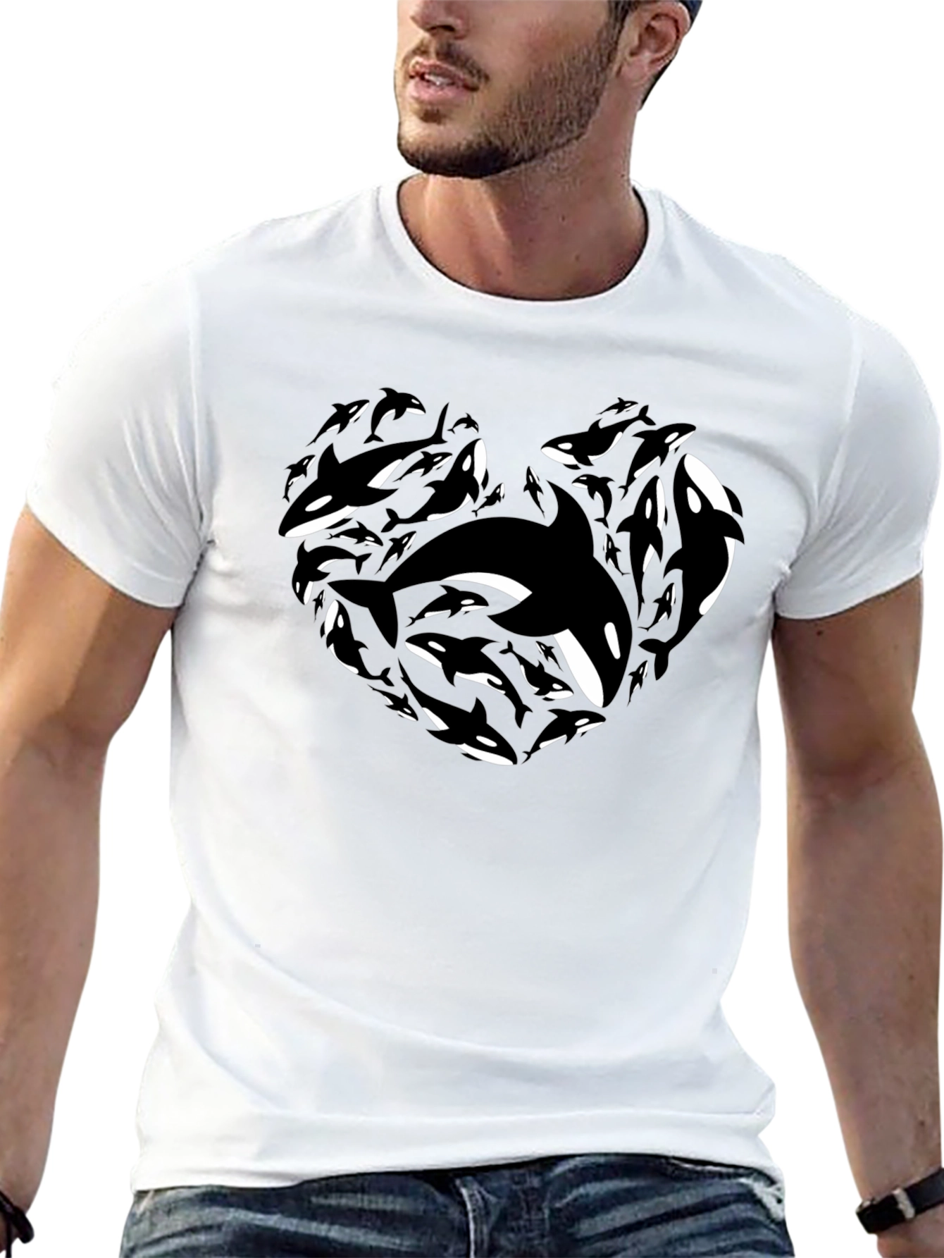 Black Orca Heart Graphic Tee - Black Cotton T-Shirt view 13