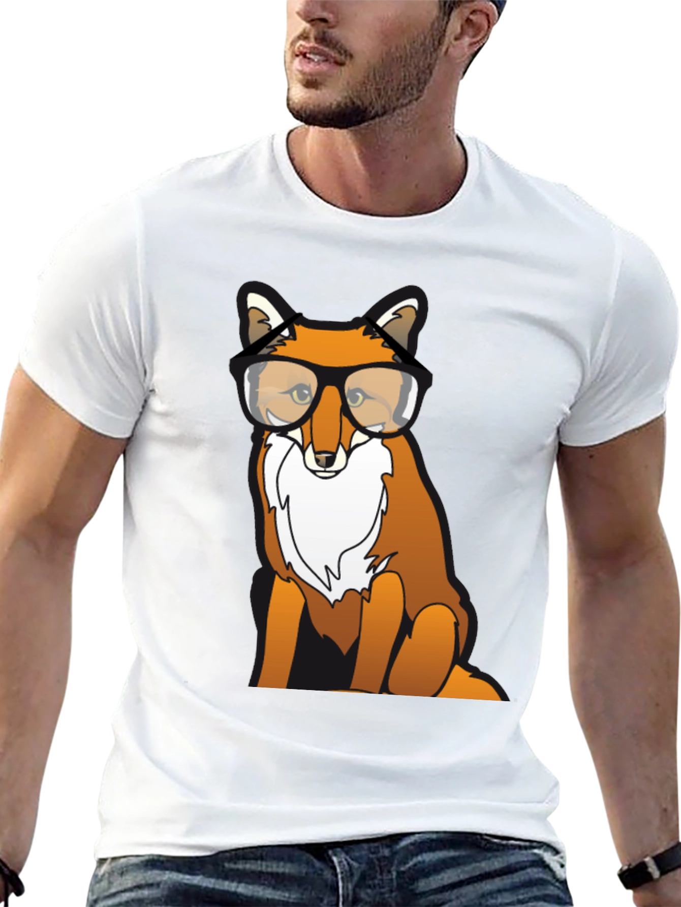 Black Fox with Glasses Graphic T-Shirt view 13