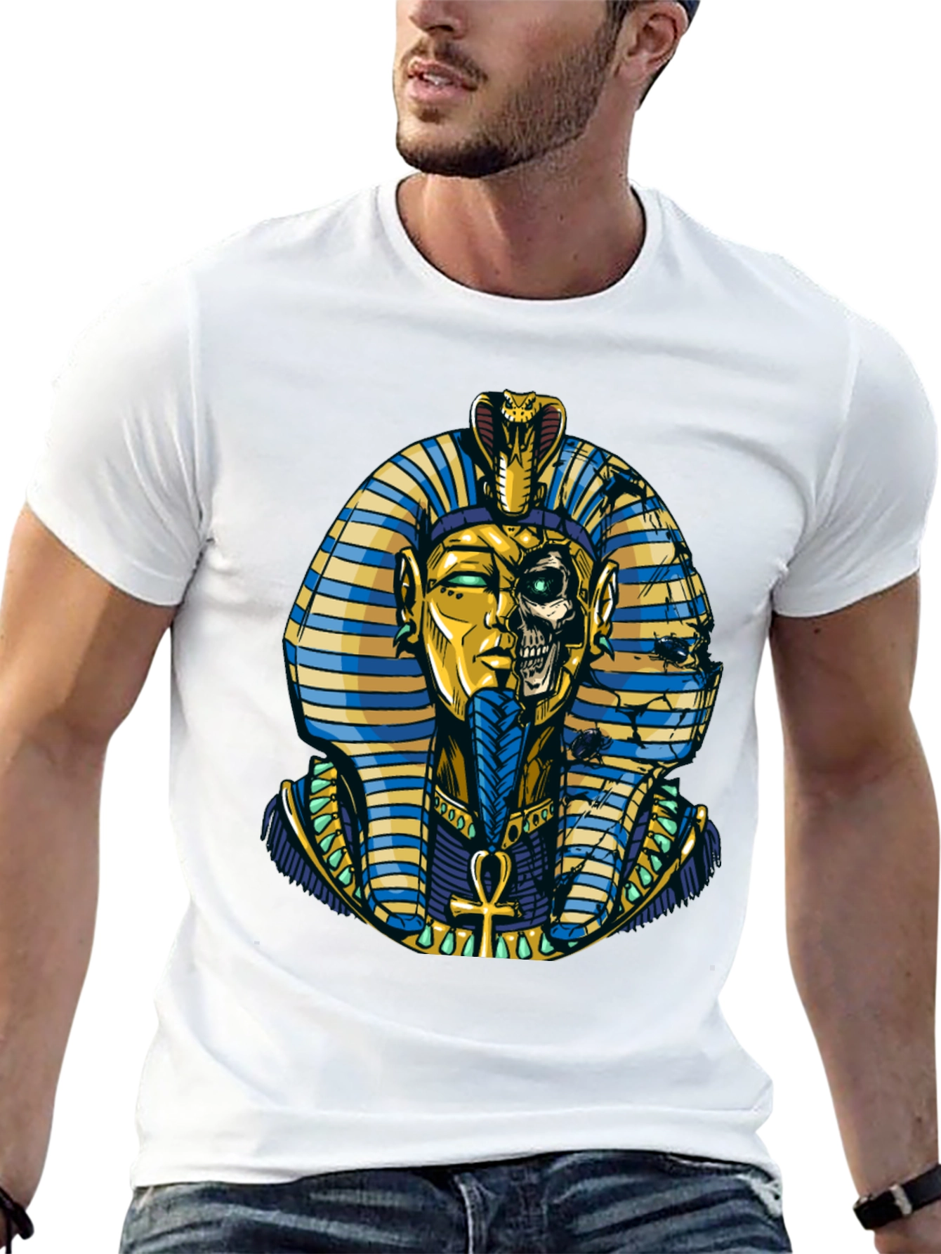 Black Pharaoh Skull Graphic Print Tee view 13
