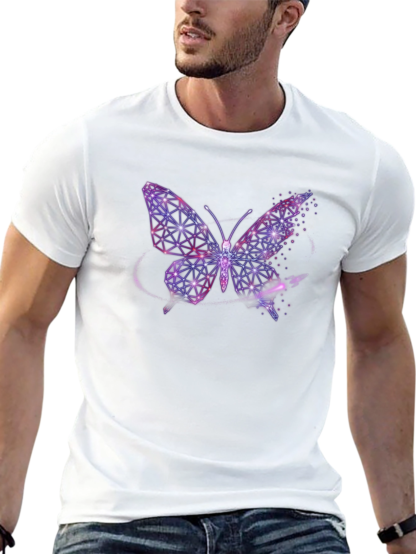 Black Geometric Butterfly Graphic Tee - Stylish Black T-Shirt view 13