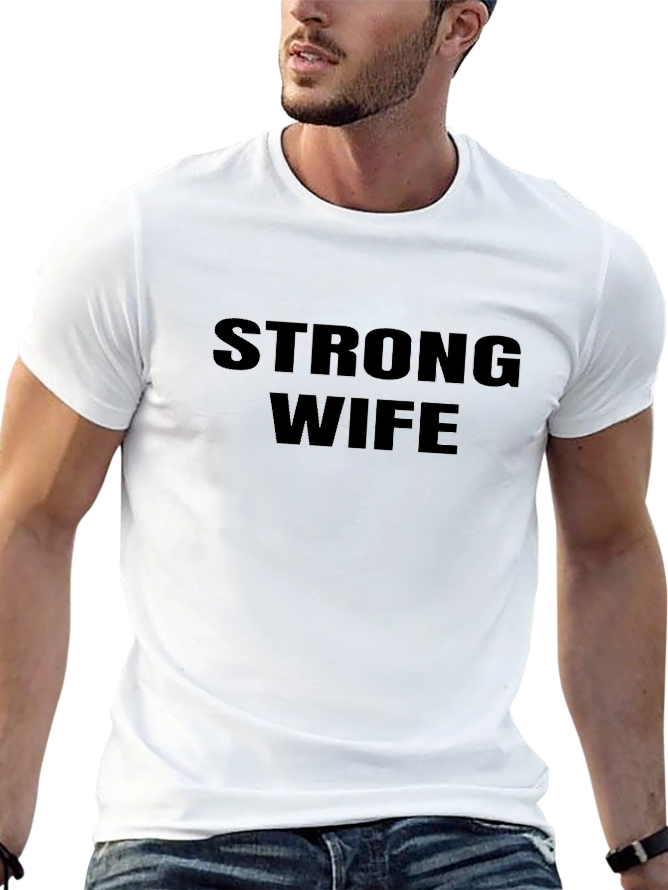 Black Strong Wife T-Shirt - Black Crew Neck Tee view 13