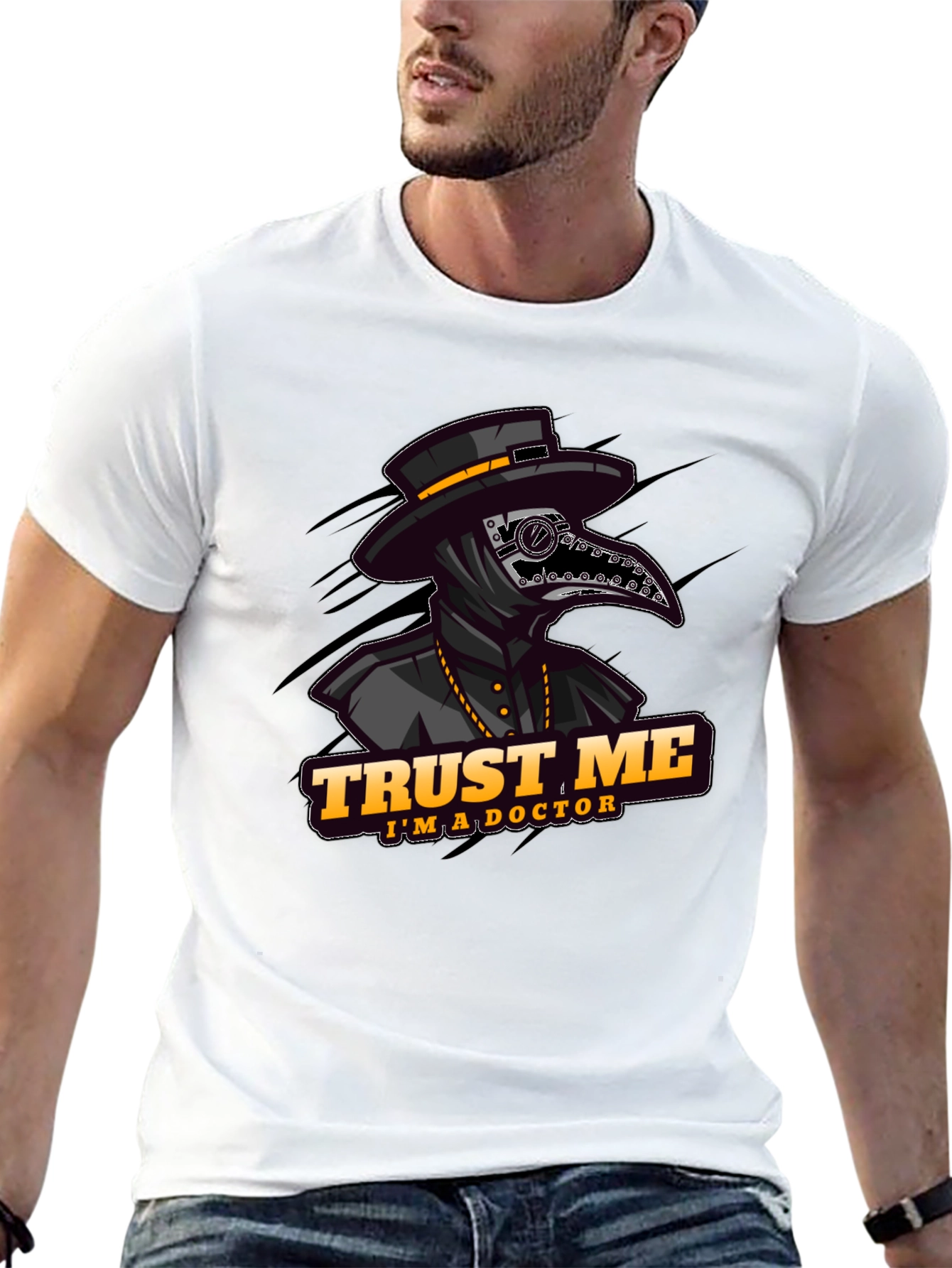 Black Plague Doctor "Trust Me" Graphic T-Shirt view 13