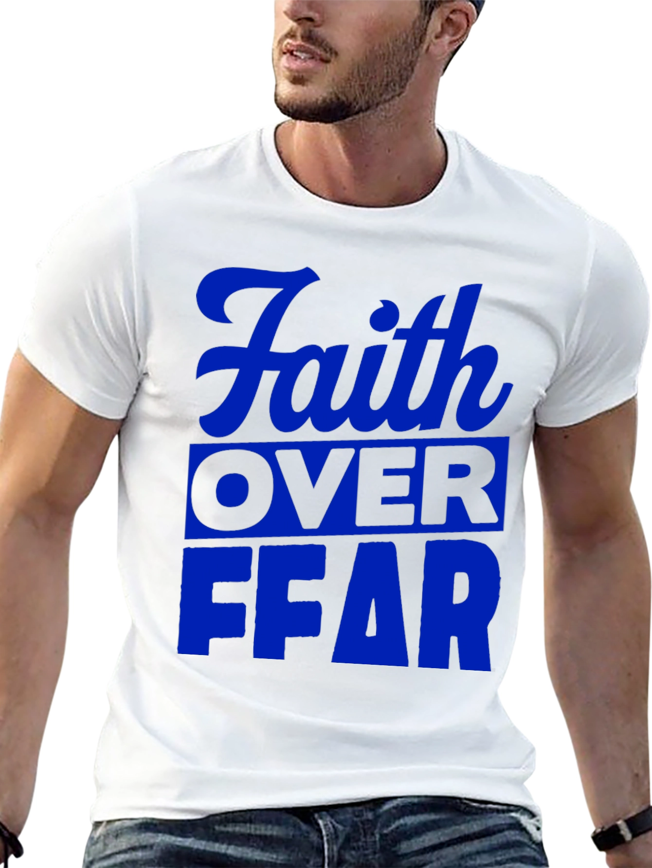 Black Faith Over Fear Graphic T-Shirt - Blue Print view 13