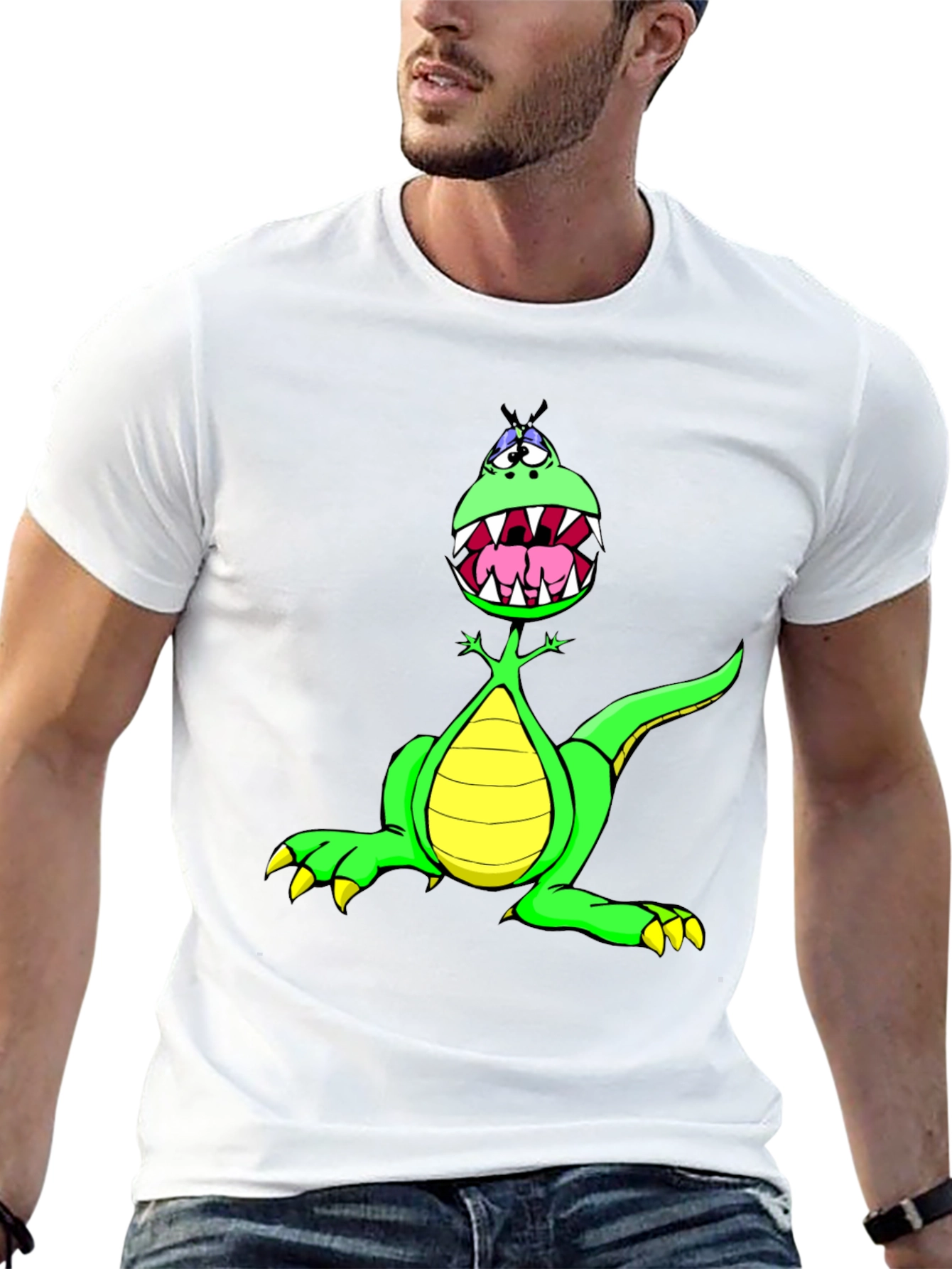 Black Cartoon Dinosaur Graphic Tee - Funny T-Shirt view 13