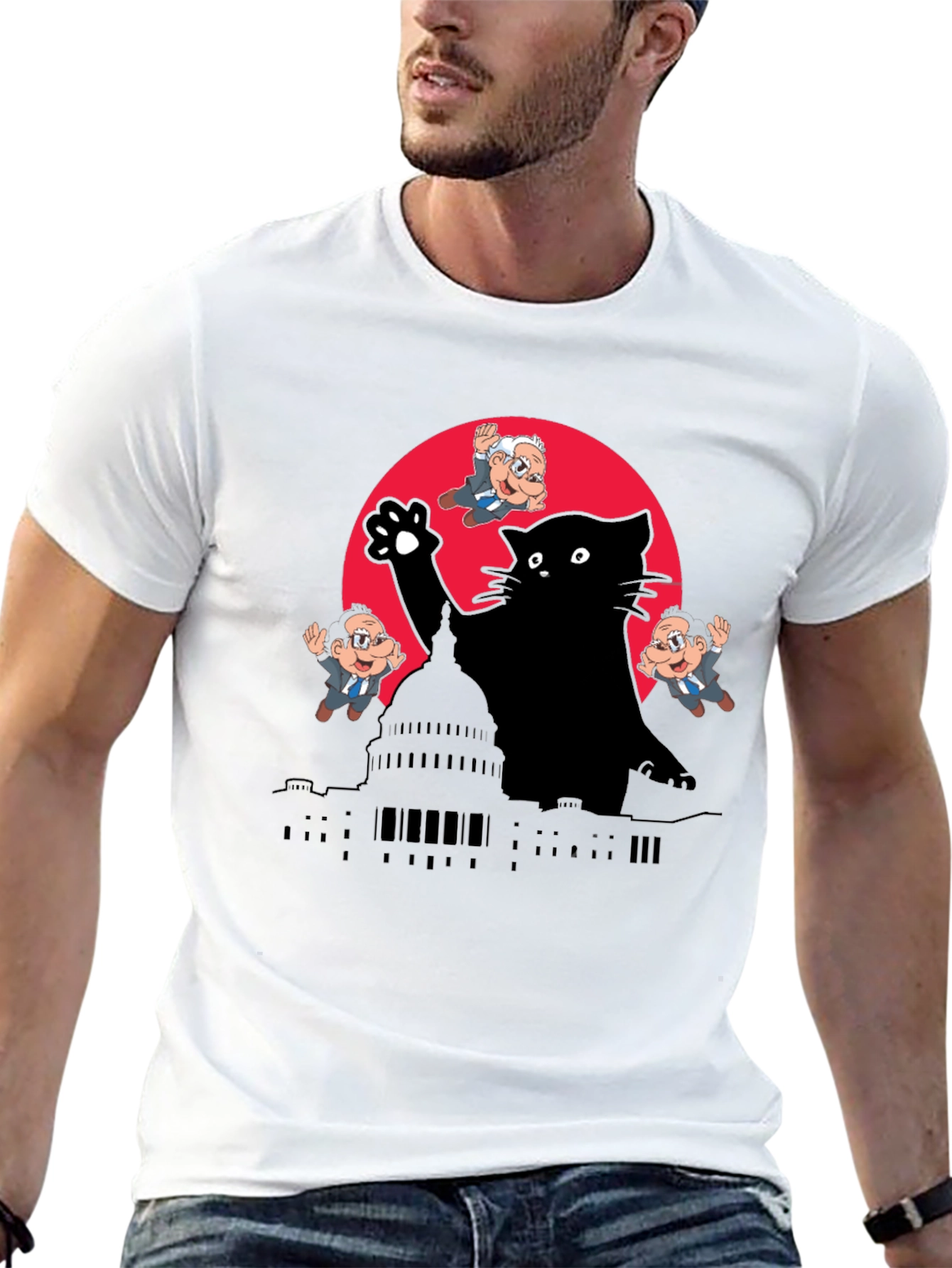 Black Kaiju Cat T-Shirt: Political Satire Tee view 13