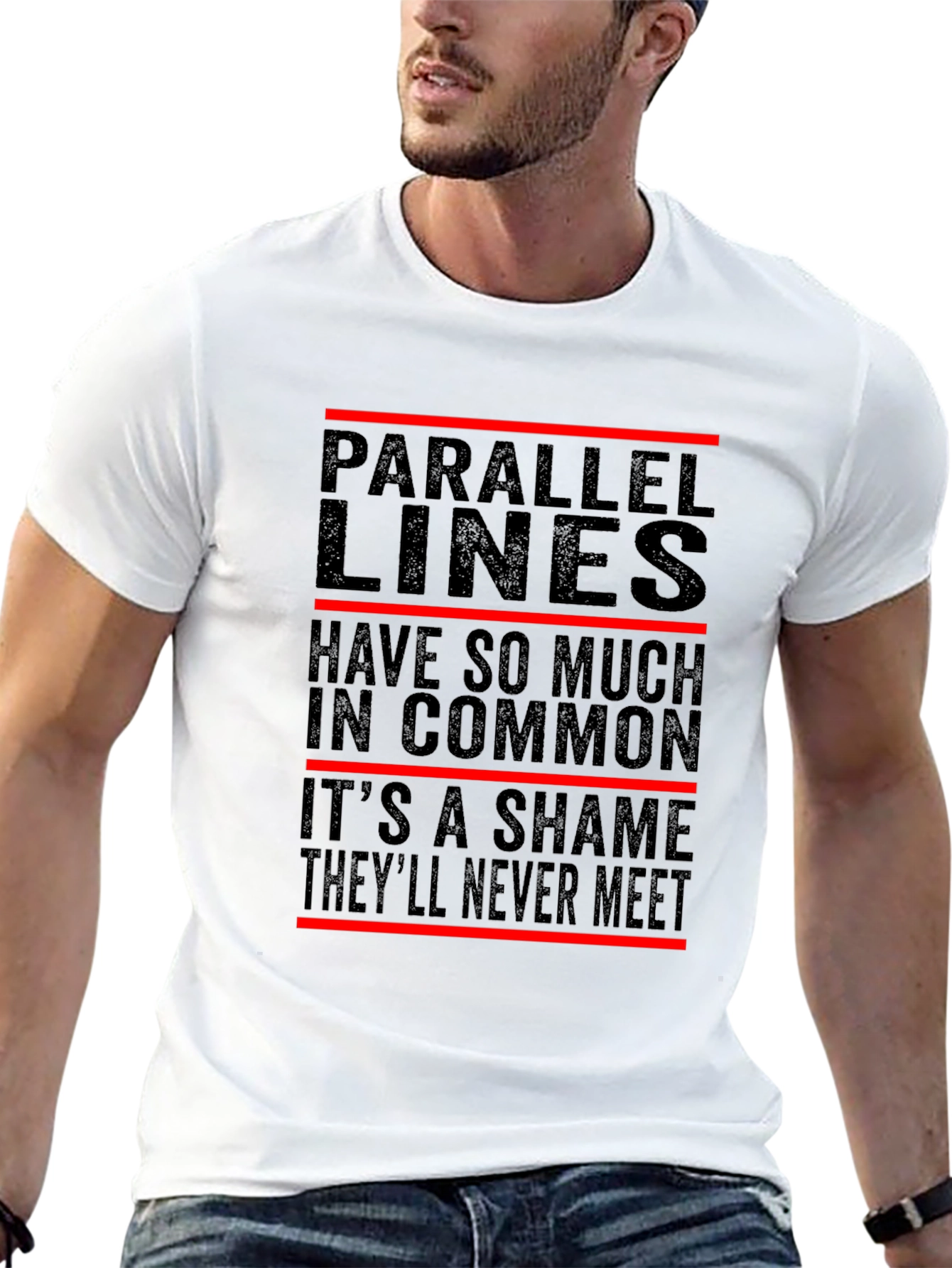 Black Parallel Lines Graphic Tee - Never Meet Funny Shirt view 13