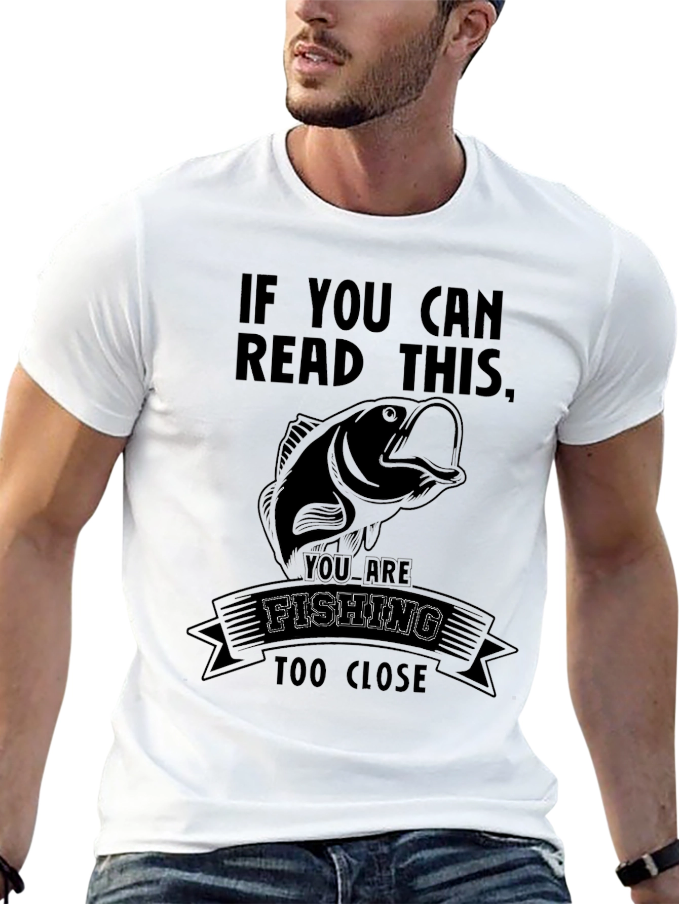 Black Fishing Humor Graphic T-Shirt - Read This Fishing Too Close Tee view 13