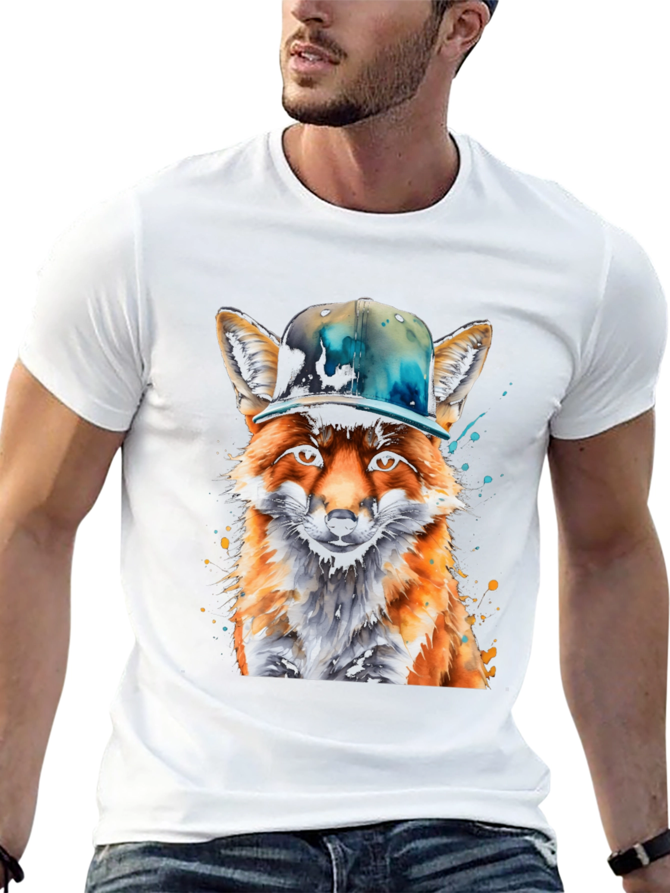 Black Fox with Hat Graphic T-Shirt - Cool Urban Style view 13