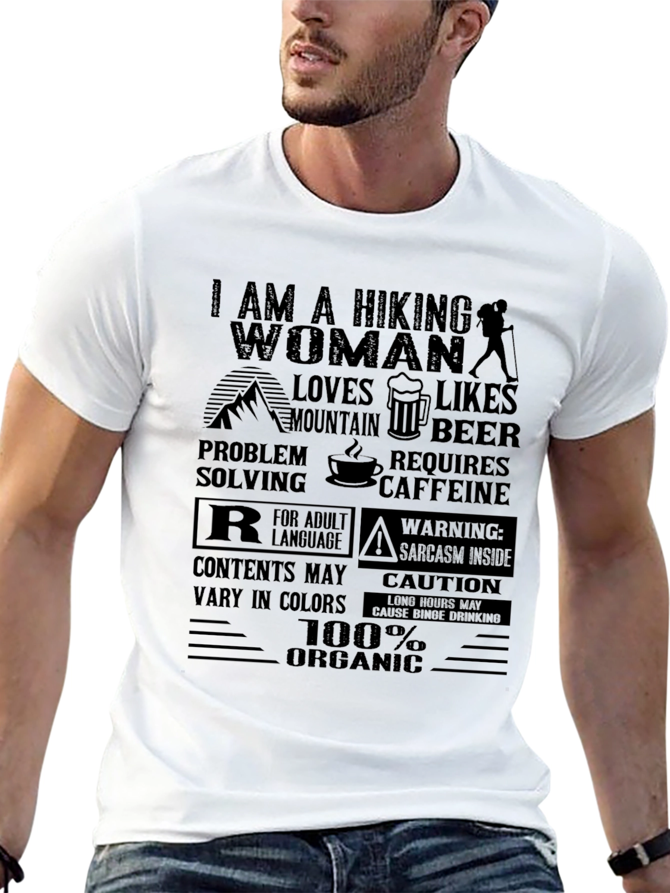 Black Hiking Woman Organic T-Shirt view 13