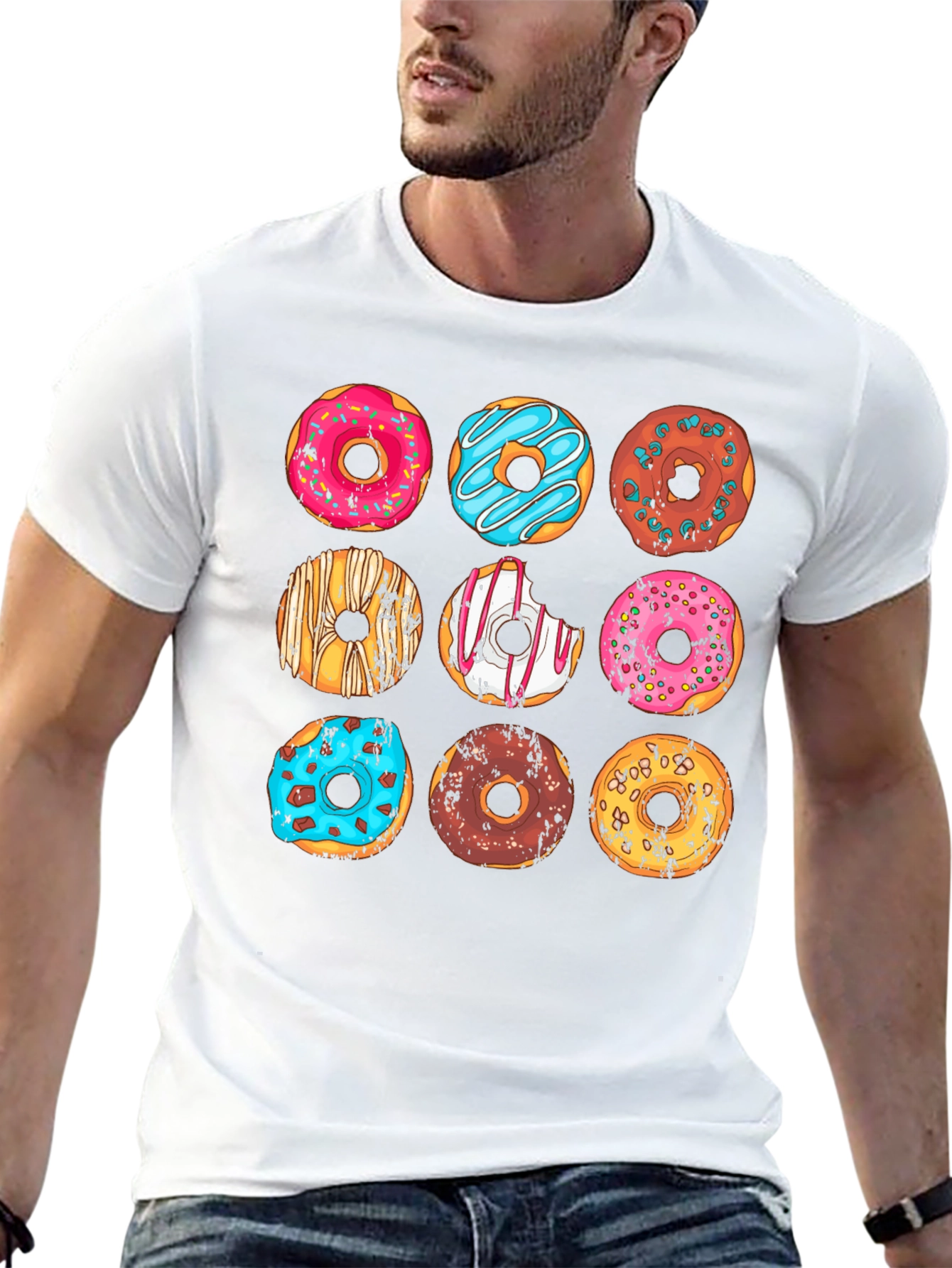 Black Donut Pattern Graphic T-Shirt - Black view 13