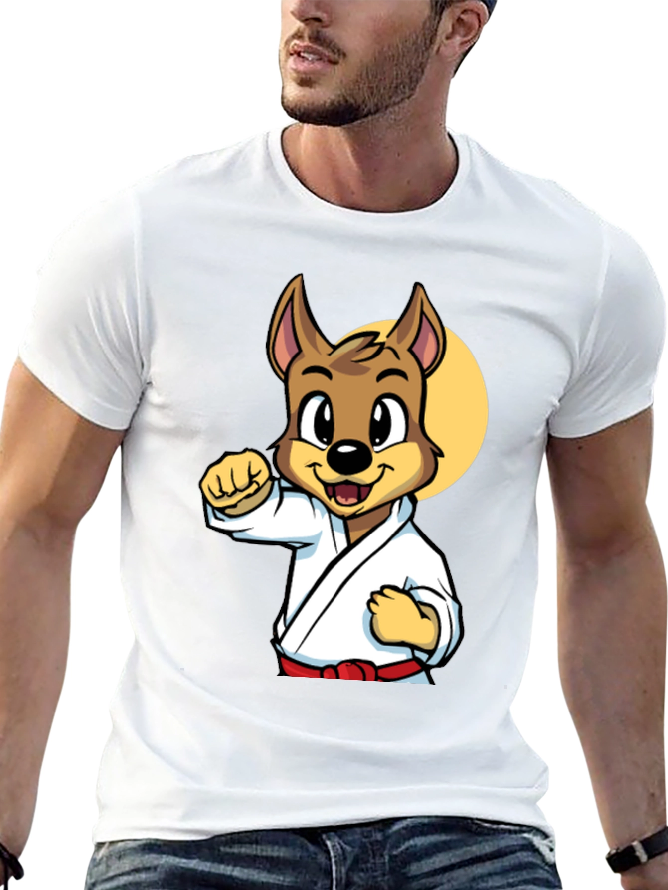 Black Karate Dog Cartoon Graphic T-Shirt - Black view 13