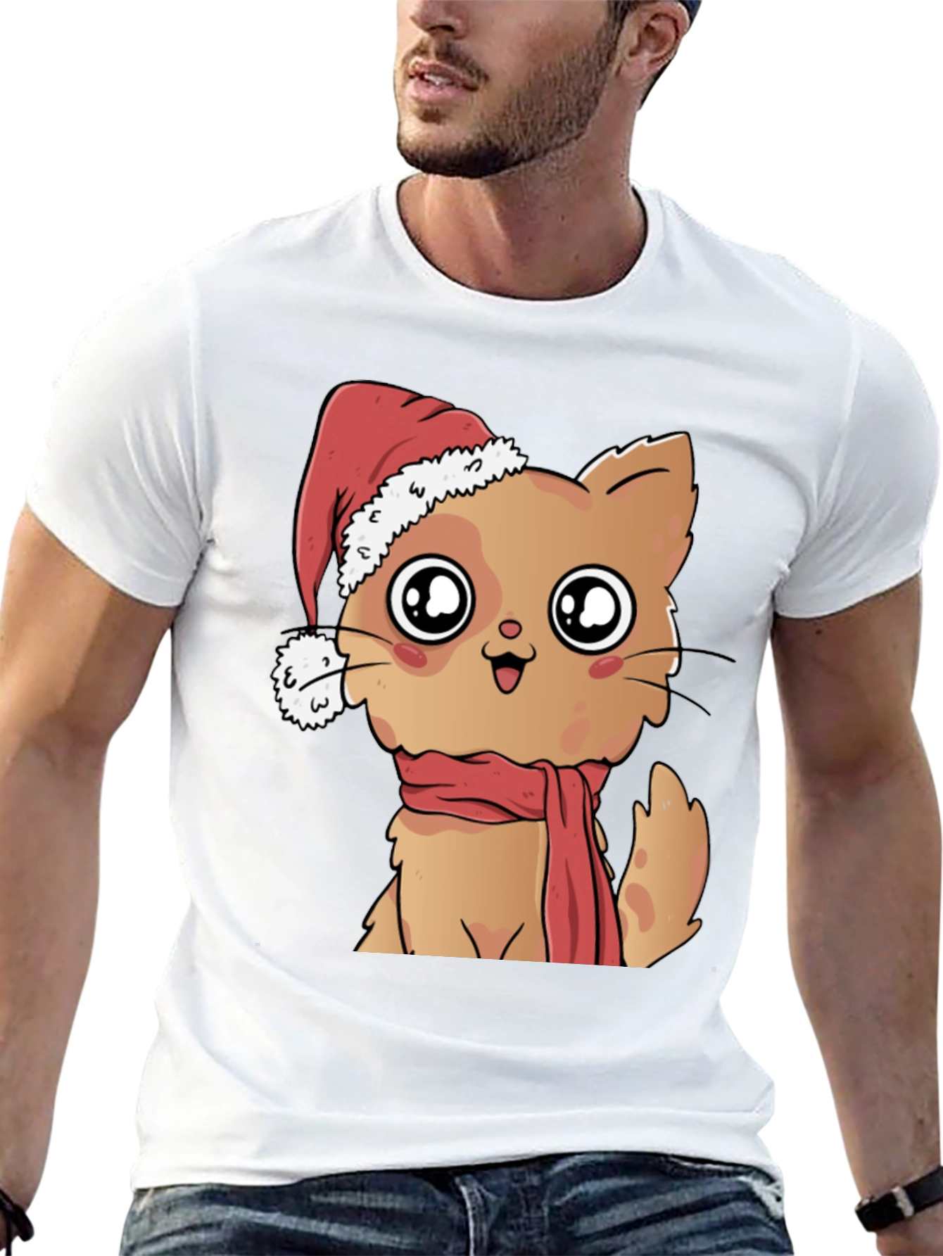 Black Cute Cat Christmas T-Shirt view 13